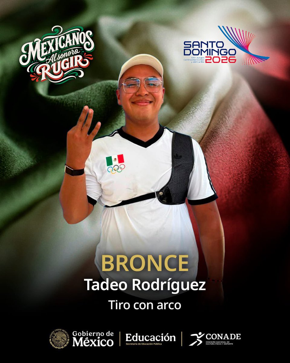 conadeoficial's tweet photo. 🇲🇽🏹 | Raúl Rodríguez sube al tercer lugar del podio en #SantoDomingo2026🥉, después de superar 6-5 al cubano Hugo Franco en recurvo varonil individual.

#MexicanosAlSonoroRugir https://t.co/8G8Ch8TBpW