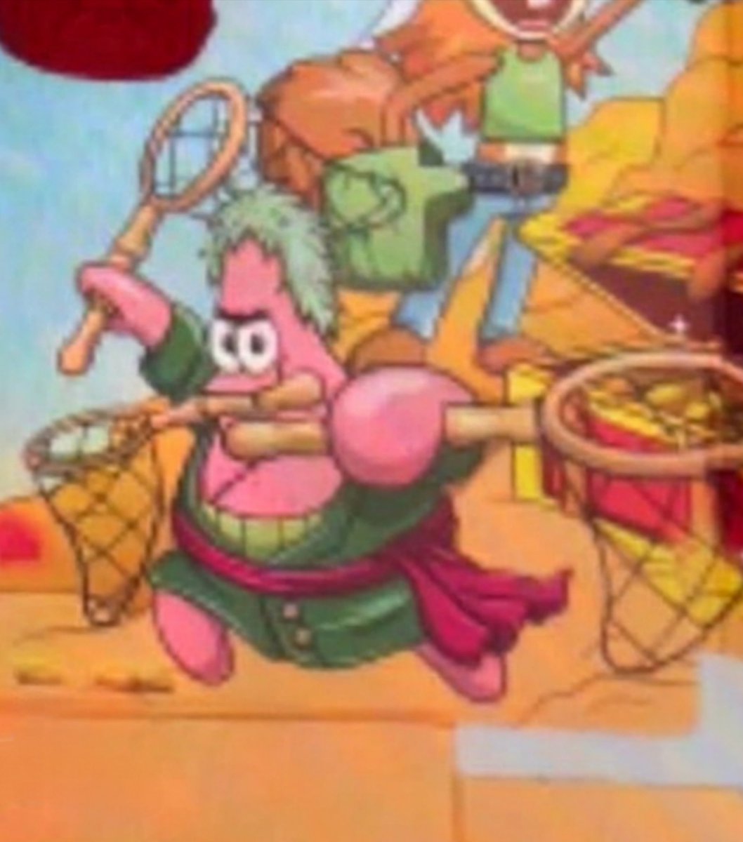 CartoonsOTMoon's tweet photo. Patricio usa el estilo de las tres espadas en la colaboración de ONE PIECE x BOB ESPONJA de McDonald's. https://t.co/s5b1DUqcHa