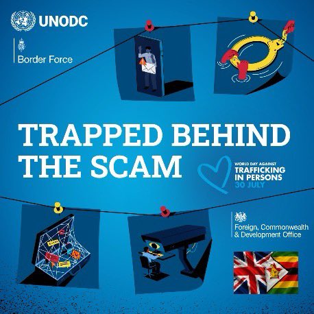 UKinZimbabwe's tweet photo. Ahead of World Day Against Trafficking in Persons, we are proud to launch a new IOM project to help prevent &amp; respond to trafficking in persons in 🇿🇼.

The project will support awareness-raising, strengthen frontline capacity &amp; improve identification &amp; referral for those at risk. https://t.co/caGrw7fwtB