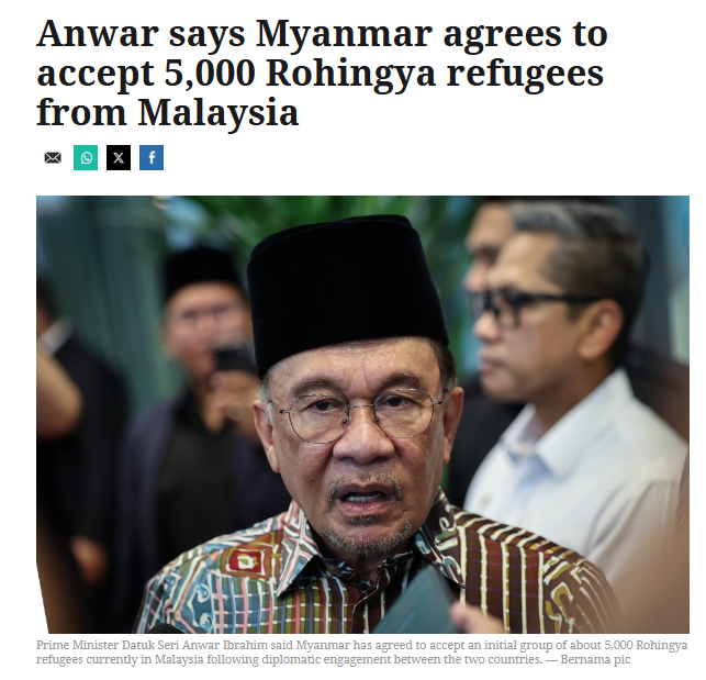 bitcoinmalaya's tweet photo. Many people still don't get it. This is not just a refugee issue. It is a sovereignty issue.

Anwar: "Myanmar will take 5,000 Rohingya back, thanks to our good diplomatic relations"

UNHCR: "only 220,000 refugees in Malaysia, still small number relative to the nation's population"

The real problem is bigger than that figure.

1) Influx is not controlled

2) Many remain unregistered

3) The population itself is growing fast:

2004: 10,000
2010: 80,000
2020: 100,000
2025: 126,000
2026: 193,284

And the only reason we can return even 5000 is because the junta is currently cooperative. They can change their mind anytime.

Like it or not, that is the reality we are dealing with.