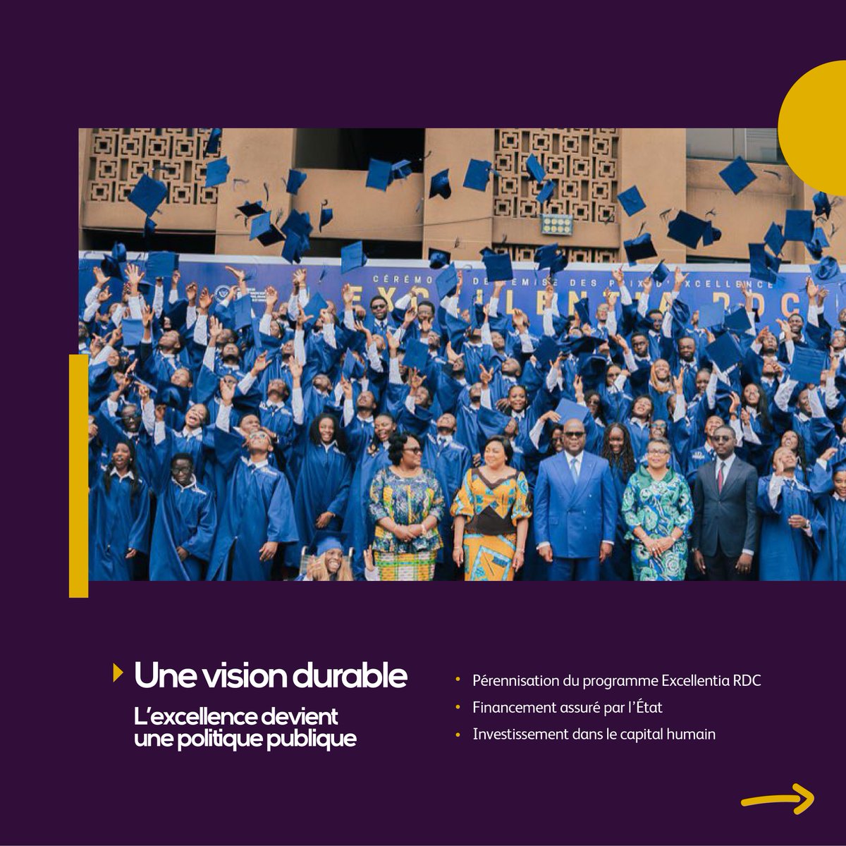 rfk_rdc's tweet photo. Le 28 juillet 2026, lors de la première édition du Programme national de bourses universitaires Excellentia RDC, 185 jeunes lauréats ont été récompensés pour leur excellence académique.

Cette initiative traduit la vision de la Première Dame Denise Nyakeru Tshisekedi, sous le haut patronage de Son Excellence Félix Antoine Tshisekedi Tshilombo, et portée par le Gouvernement de Judith Suminwa Tuluka, en faveur de l’éducation, du mérite et de l’égalité des chances.

Investir dans la jeunesse, c’est investir dans l’avenir de la RDC.

#RFK #ExcellentiaRDC #Éducation #Jeunesse #Excellence #JudithSuminwaTuluka #RDC #CapitalHumain #DéveloppementNational #PrimatureRdc