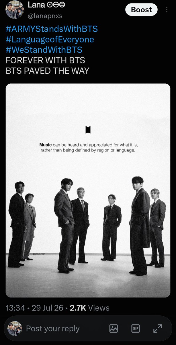 lanapnxs's tweet photo. @BTSxBRAZIL #ARMYStandsWithBTS
#LanguageofEveryone
#WeStandWithBTS
FOREVER WITH BTS  
BTS PAVED THE WAY https://t.co/jdrgbYwuBH