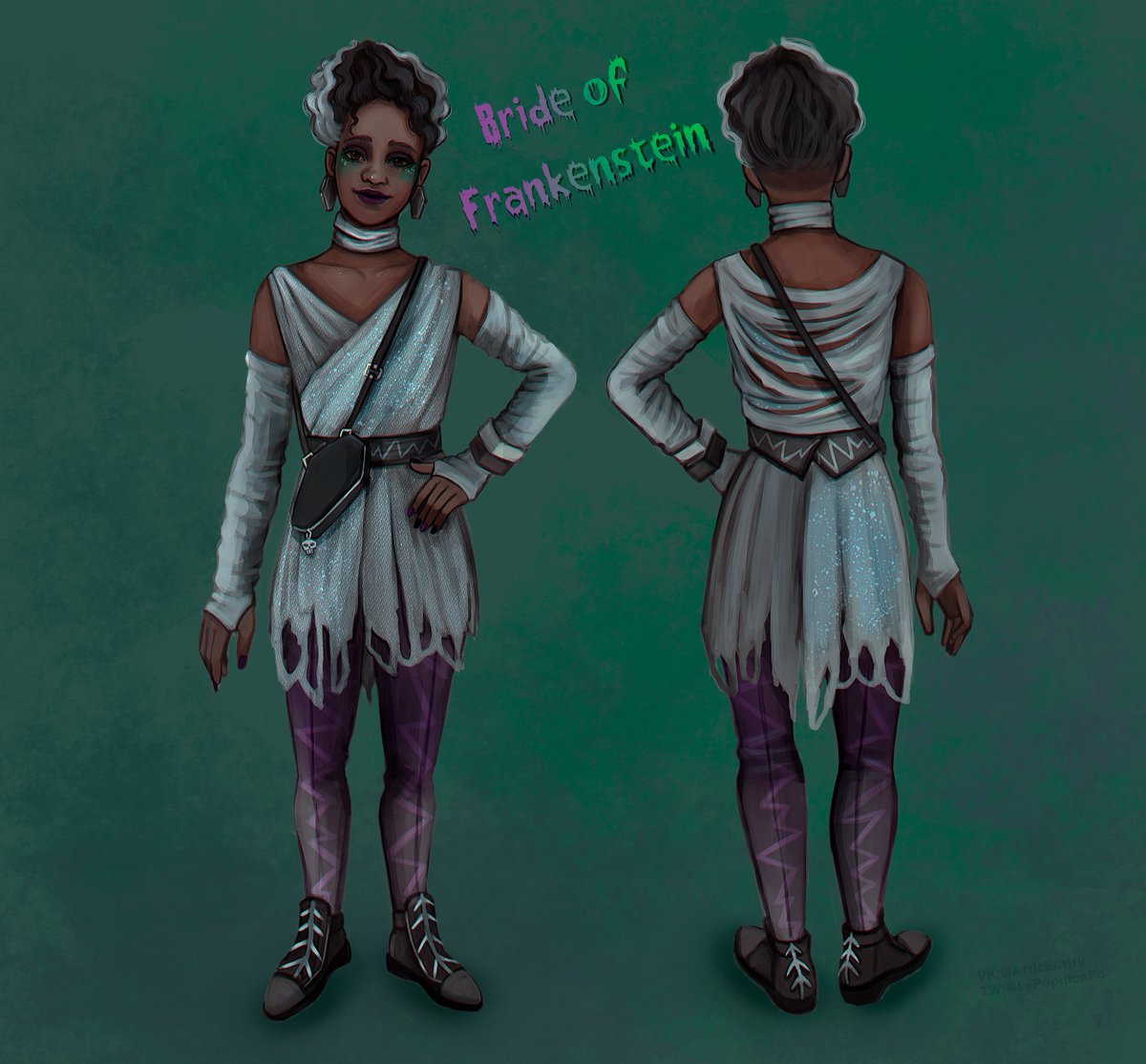 LePapillonPo's tweet photo. I did a quick, colorful concept sketch. I thought Orela would look great as the Bride of Frankenstein this Halloween. I decided to give her a more classic look, like Felix's devil costume. https://t.co/tKN7ycQOI1