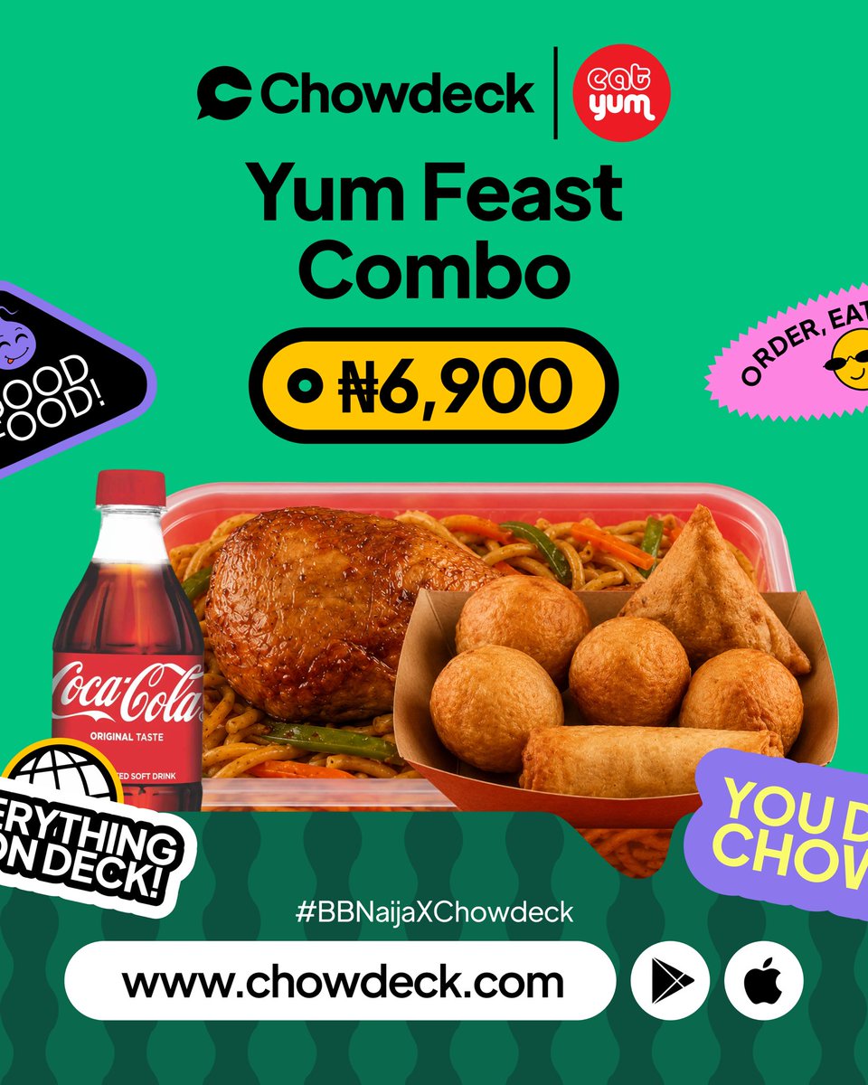 chowdeck's tweet photo. Order yummmmy EatYum combos from the BBN Corner... because settling is not an option. 😌

Use BIGGIE at checkout for FREE delivery and enjoy every BBNaija moment.

#BBNaijaXChowdeck #JustUseChowdeck #BBNaija #BBNaijaS11 https://t.co/h8ntBjTHKV
