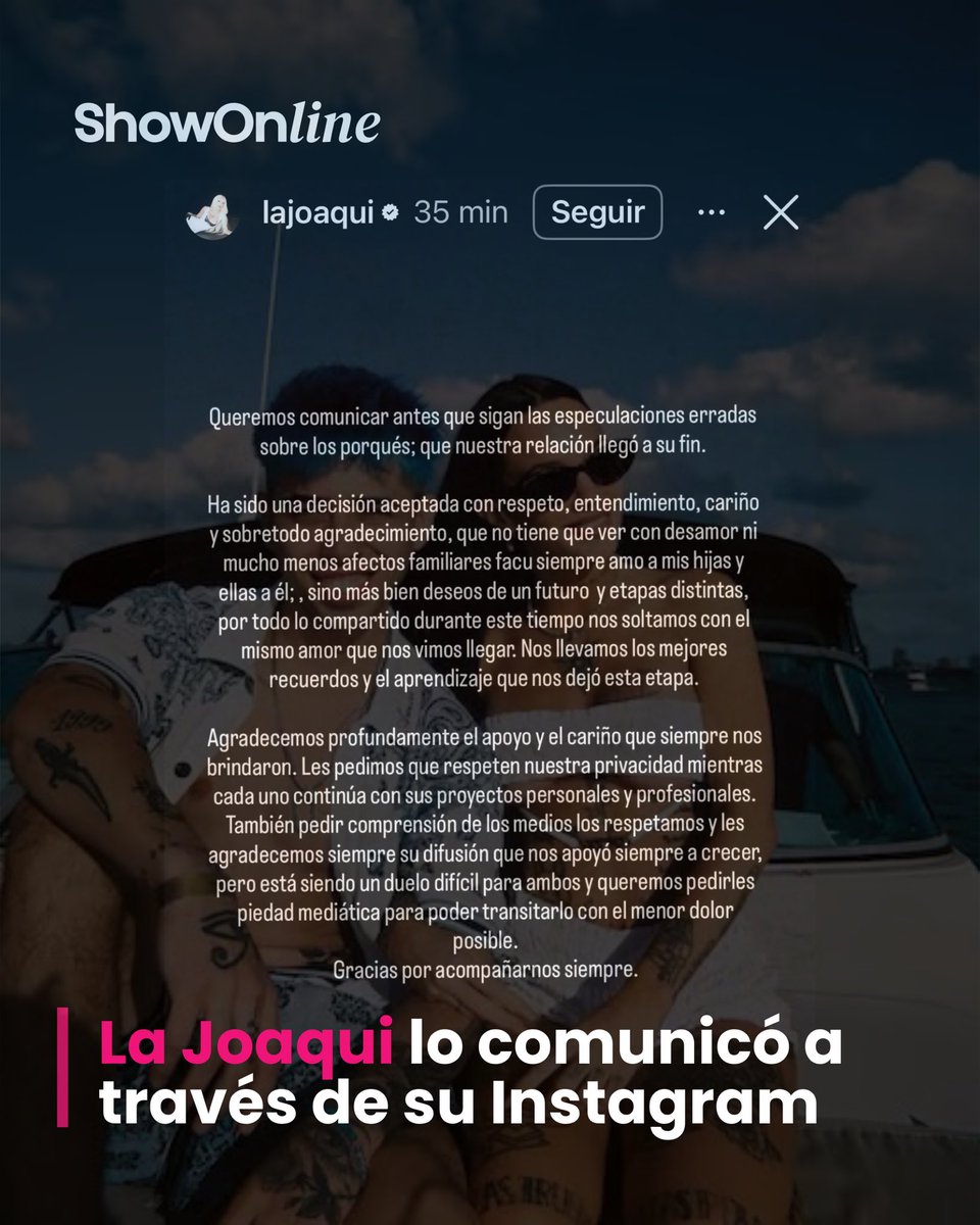 ShowOnLine_'s tweet photo. ¿Qué pasó? @lajoaqui confirmó el fin de su relación con @luckra . Se terminó una de las parejas más comentadas de la música. 💔

(+) en https://t.co/7yCBeDjhOY https://t.co/TRrQyQrQNc
