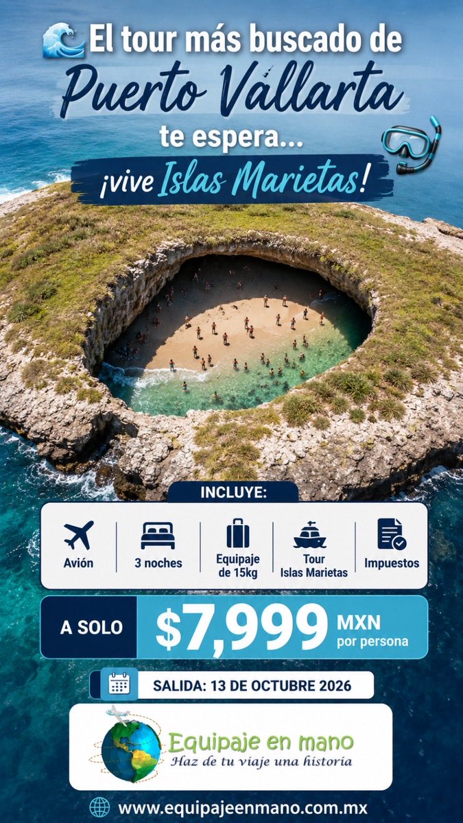 EquipajeEn's tweet photo. 🔥 ¡Tres experiencias inolvidables, un mismo precio!

Elige la aventura y escápate a vivir una experiencia inolvidable. 😍🐋 🌊💙

☎ Llámanos al 55 7495 7381

📲 WhatsApp. 👉🏻 https://t.co/BvRFOQeMcM

#equipajeenmano #bioluminiscencia #avistamientodeballenas #islasmarietas https://t.co/ddOpyTIFIt