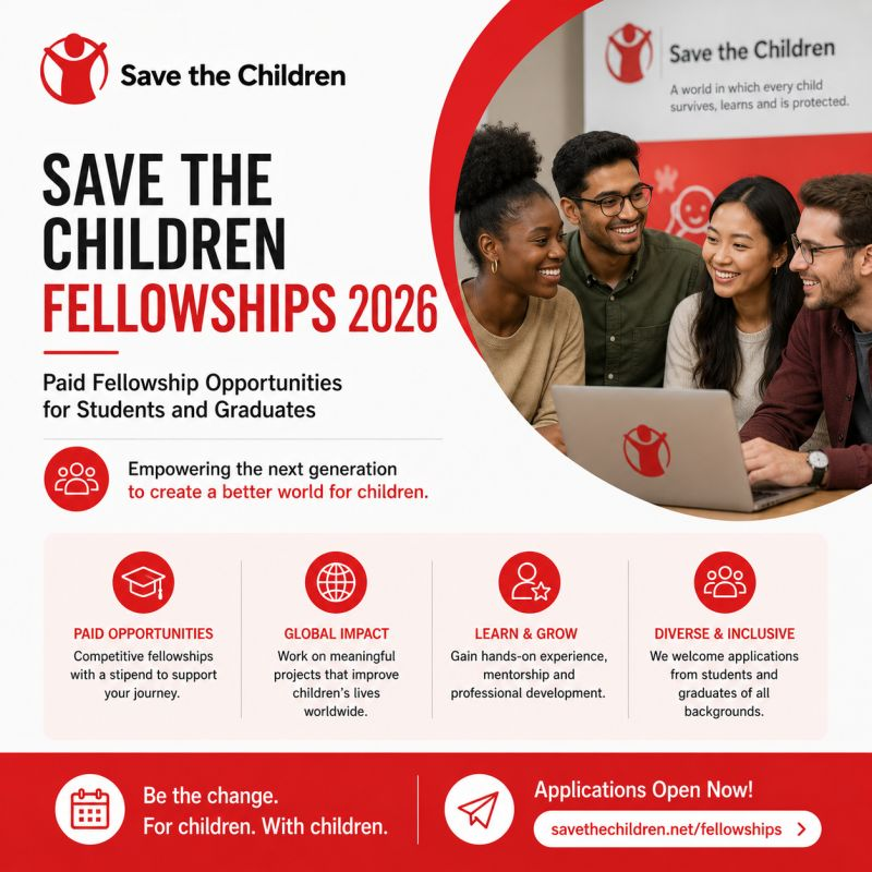 utrgvobi's tweet photo. Save the Children Fellowships 2026: Paid Fellowship Opportunities for Students and Graduates is now open and accepting applications

https://t.co/6myFckLviy https://t.co/n8vMmkNTgL