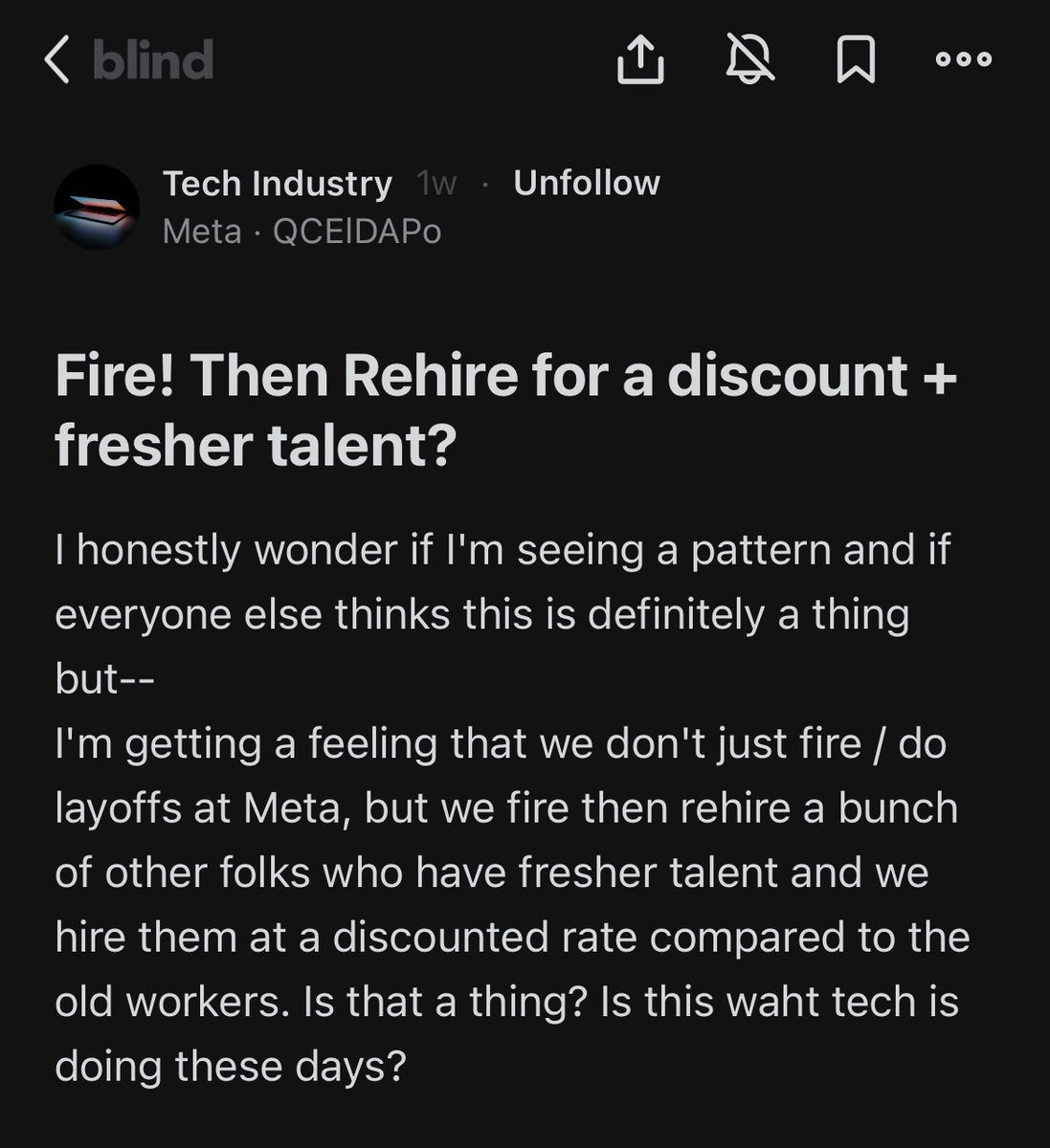 Joinblindindia's tweet photo. Lay off experienced engineers, hire cheaper talent, and call it “restructuring.” https://t.co/SDweQFf3Tp