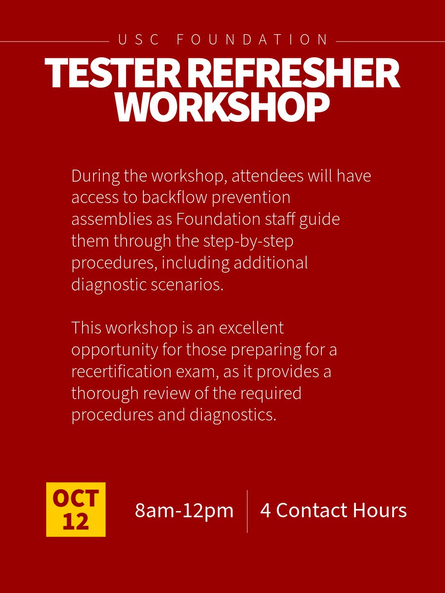 USCFCCCHR's tweet photo. During the workshop, attendees will have access to backflow prevention assemblies as Foundation staff guide them through the step-by-step procedures, including additional diagnostic scenarios. https://t.co/tciOC3yZXj