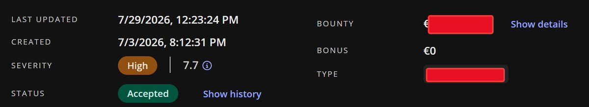 BugsgaloreSec's tweet photo. 7.7 High, accepted 📈

Reminder that "already reviewed" scope isn't reviewed. This was in a flow that hundreds of hunters have looked at and did not find.

Look harder at the parts everyone assumes are boring.

#BugBounty #Recon #Infosec https://t.co/mgHi2t0Uvo
