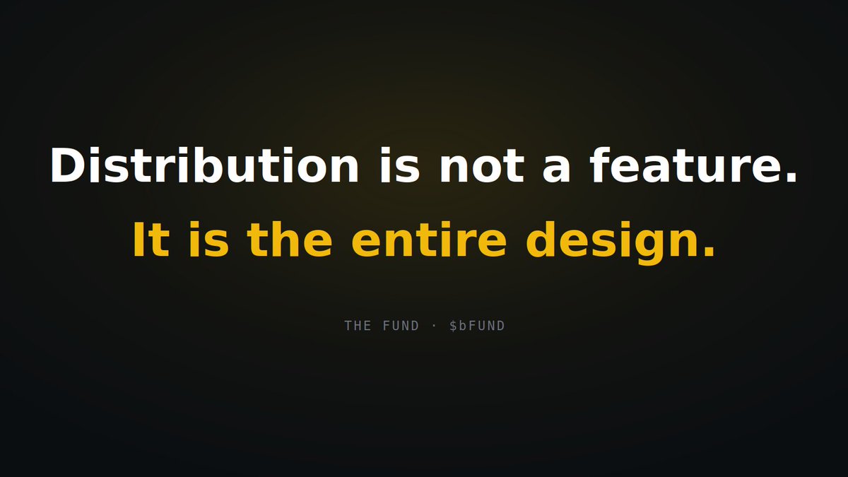 thefundbsc's tweet photo. Distribution is not a feature of The Fund. It is the entire design.

100% of tax, converted to ten tokenized equities, delivered to holders in real time. $bFUND https://t.co/VVtgEY9v1l