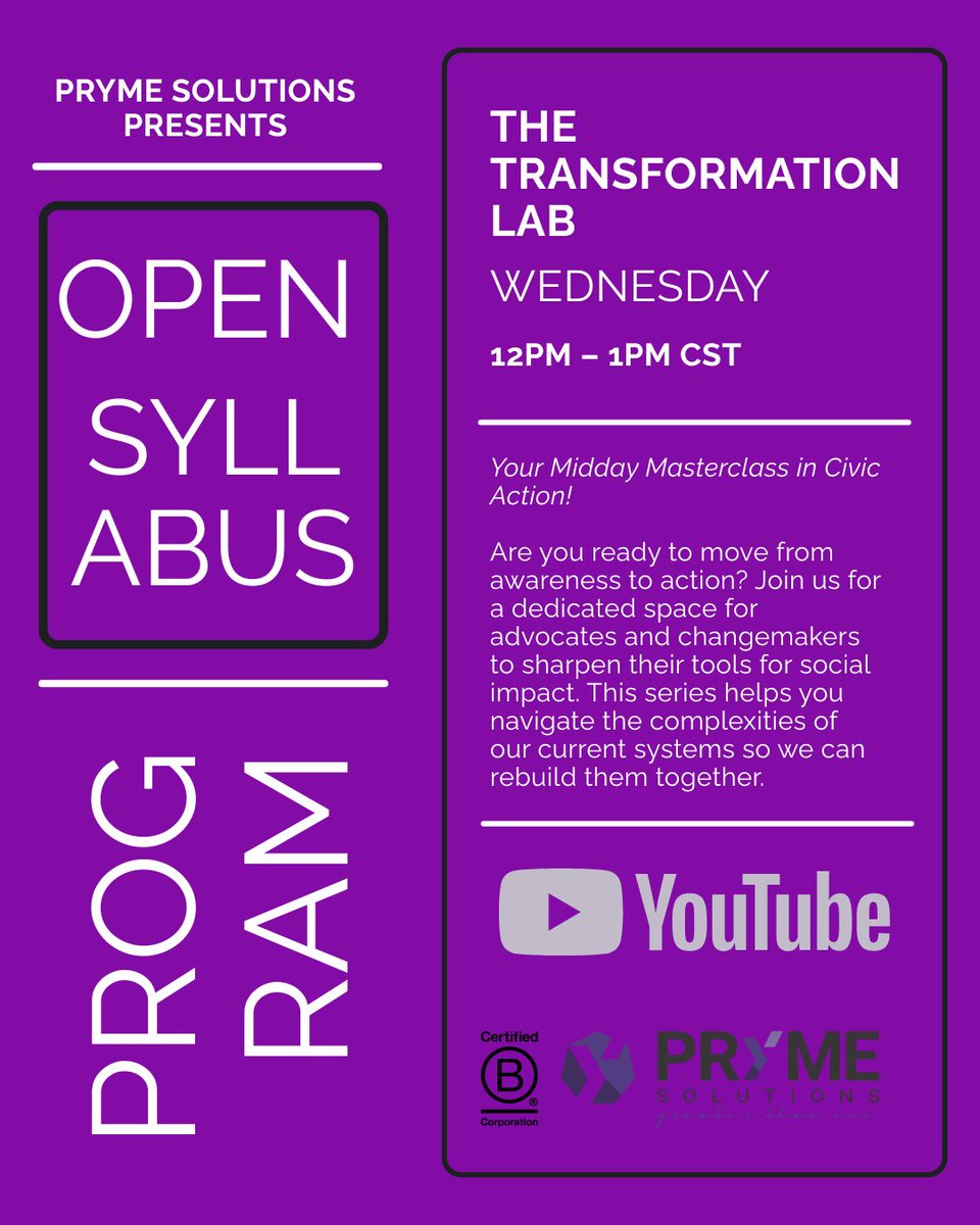 SimplyPryme's tweet photo. Join us at The Transformation Lab for a midday masterclass in civic action! Ready to turn awareness into action? Let’s sharpen our tools for social impact together. 💪 #YouTube #PrymeSolutions #CivicEngagement #SocialImpact https://t.co/wQU3wv25u0