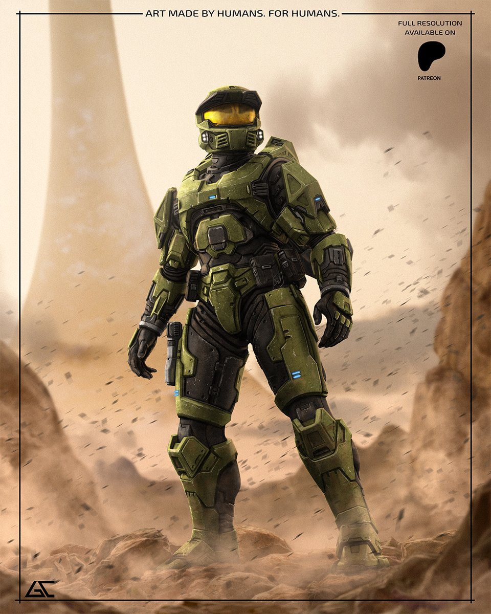 GC_Conceptart's tweet photo. And here we are, folks!

Master Chief.

I've always loved the visual language of Halo, and I wanted to portray him in a way that feels familiar, but still personal.

Full-resolution artwork + detail crops available on Patreon.

#HaloSpotlight #halo #art https://t.co/oDLhNcOdRW