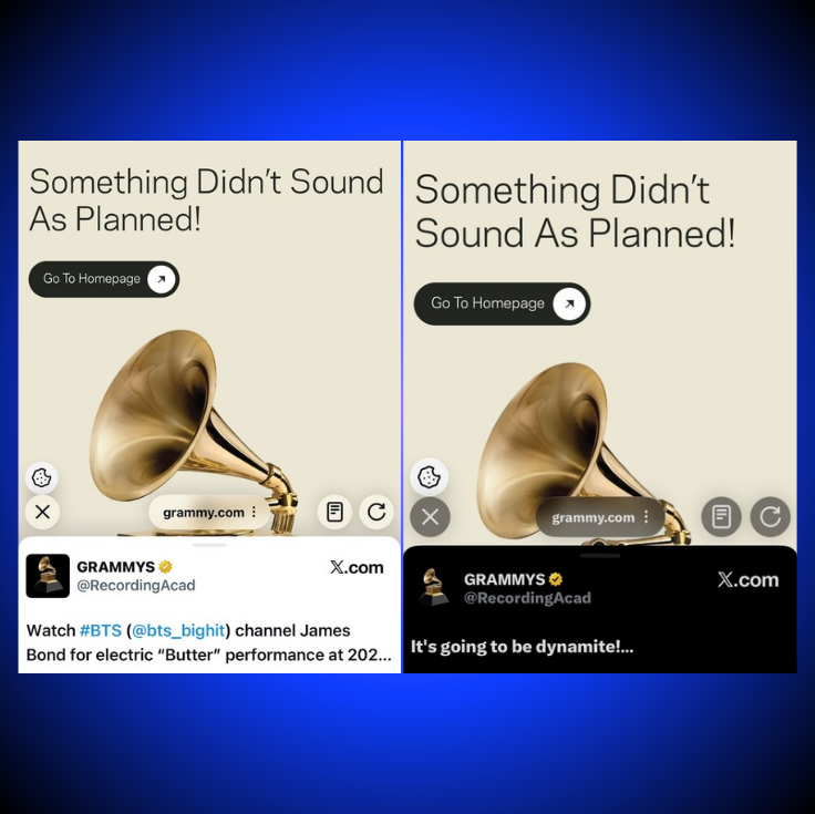 TheePopCore's tweet photo. Recording Academy has seemingly removed BTS' iconic "Butter" and "Dynamite" GRAMMY performances from their website. https://t.co/5dSUv9JK5C