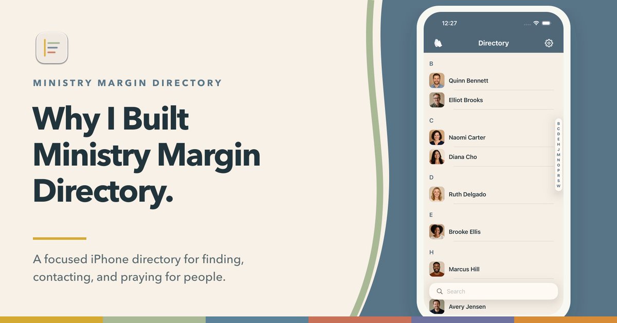 ministry_margin's tweet photo. Planning Center already holds the information. Ministry Margin Directory gives pastors and church staff a focused iPhone app for finding a person, taking the next step, and remembering to follow up.

The story behind the app, from Jonny:

https://t.co/xSAKG7s4CV https://t.co/ysOXGW9K60
