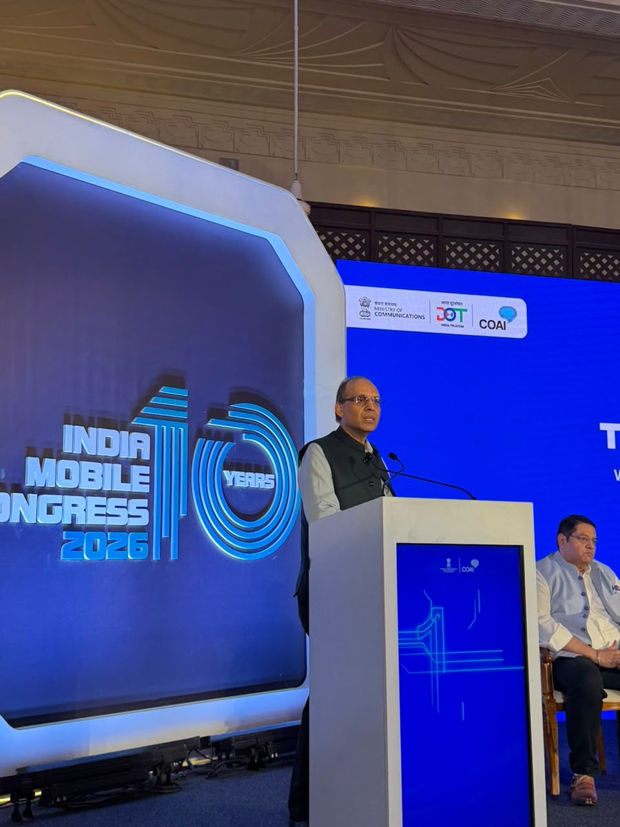 ConnectCOAI's tweet photo. In his Special Address at the #IMC26 Theme Launch, Shri Amit Agrawal, Chairman, DCC & Secretary, Department of Telecommunications (DoT), Ministry of Communications, Government of India, highlighted the remarkable growth of #IndiaMobileCongress, from 1.32 lakh participants to a 5x expansion in scale and 3x growth in participation over the last decade.

He emphasised that IMC has evolved into a true digital platform for India, with a larger, globally relevant vision that reflects India’s growing role in shaping the world’s digital future. 

#DigitalIndia #Telecom #Technology #DigitalFuture

@DoT_India @TRAI @exploreIMC