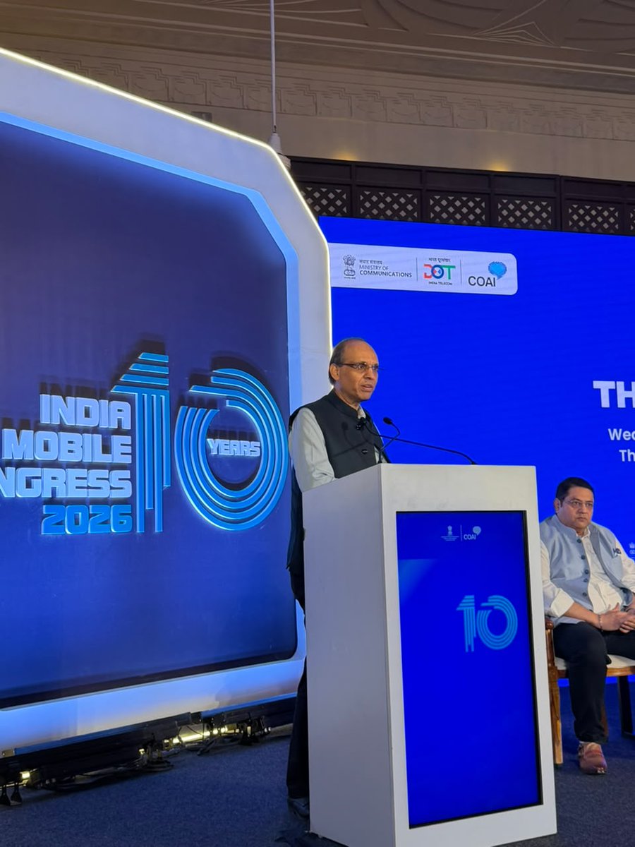 ConnectCOAI's tweet photo. In his Special Address at the #IMC26 Theme Launch, Shri Amit Agrawal, Chairman, DCC & Secretary, Department of Telecommunications (DoT), Ministry of Communications, Government of India, highlighted the remarkable growth of #IndiaMobileCongress, from 1.32 lakh participants to a 5x expansion in scale and 3x growth in participation over the last decade.

He emphasised that IMC has evolved into a true digital platform for India, with a larger, globally relevant vision that reflects India’s growing role in shaping the world’s digital future. 

#DigitalIndia #Telecom #Technology #DigitalFuture

@DoT_India @TRAI @exploreIMC