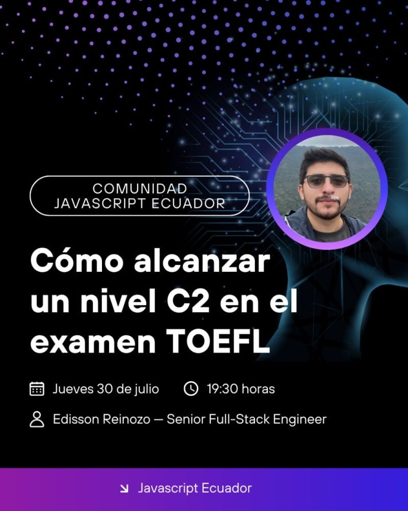 thegreatyamori's tweet photo. ¡Revivimos JavaScript Ecuador! 🇪🇨🔥

¿Quieres camellar afuera pero te frena el inglés? Edisson nos cuenta de dev a dev cómo sacó C2 en el TOEFL. 👨‍💻
🗓️ Mañana, 30 de julio - 19:30 ECT (Online)
¡Cae al Telegram! 👇 
https://t.co/cwnYQT37KZ
#javascriptecuador #devsecuador https://t.co/9PxShKV2jF