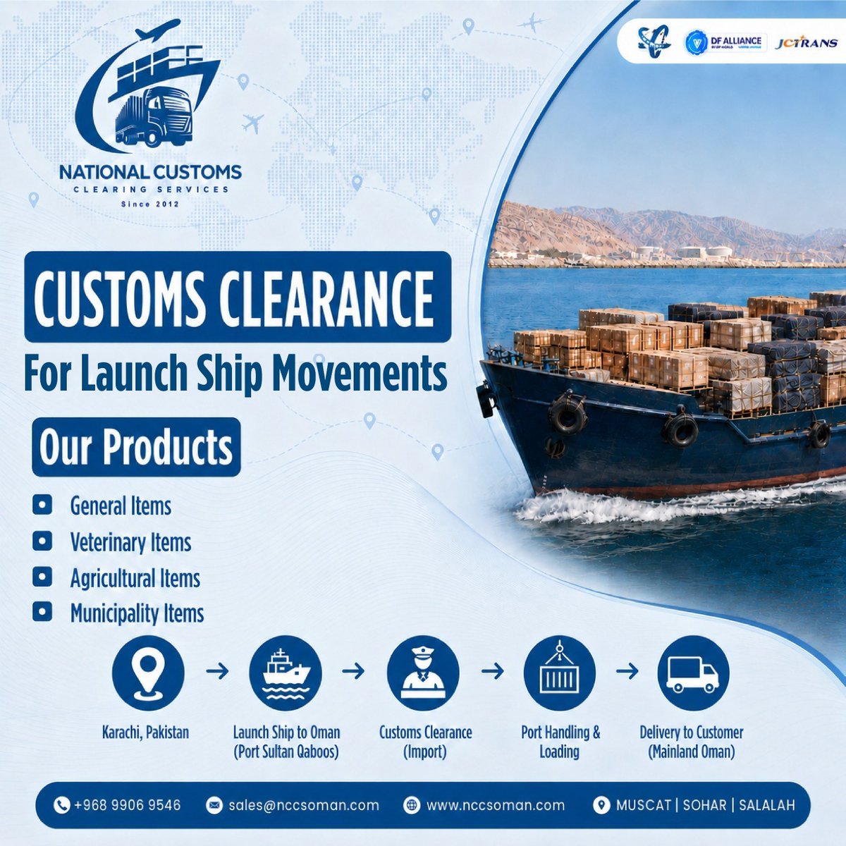 nccsoman's tweet photo. 🚢🇵🇰 𝐂𝐮𝐬𝐭𝐨𝐦𝐬 𝐂𝐥𝐞𝐚𝐫𝐚𝐧𝐜𝐞 𝐟𝐨𝐫 𝐋𝐚𝐮𝐧𝐜𝐡 𝐒𝐡𝐢𝐩 𝐌𝐨𝐯𝐞𝐦𝐞𝐧𝐭𝐬 🇴🇲⚓

Reliable partner to handle your cargo from 𝐊𝐚𝐫𝐚𝐜𝐡𝐢, 𝐏𝐚𝐤𝐢𝐬𝐭𝐚𝐧 to 𝐎𝐦𝐚𝐧?

✅ 𝐑𝐨𝐮𝐭𝐞:
📍 Karachi, Pakistan ➜ 🚢 Launch Ship ➜ ⚓ Port Sultan Qaboos, Oman

#nccsoman https://t.co/6ysuuRkPMw