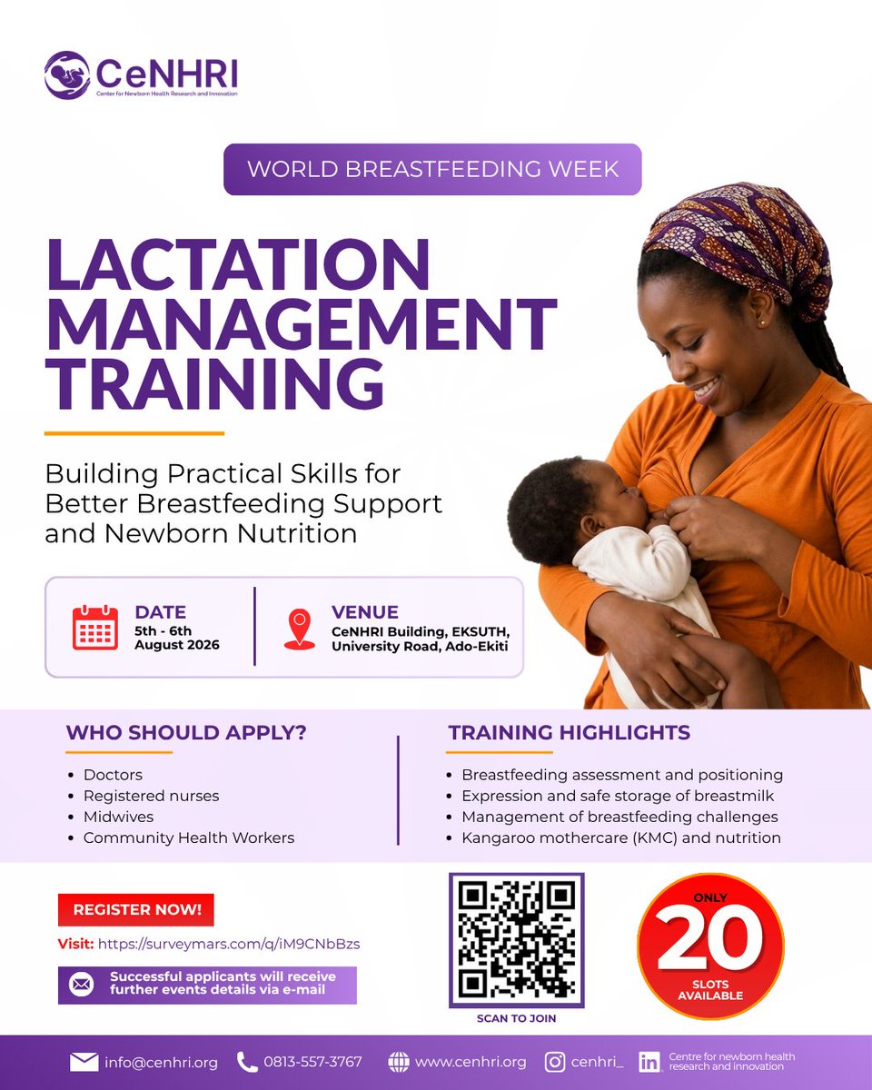 CeNHRI_'s tweet photo. Register via this link: https://t.co/fXWVHDeXup
Register early to secure your place. Limited slots available.

#WorldBreastfeedingWeek2026 #LactationManagement #CeNHRI #Breastfeeding #NewbornHealth #KMC https://t.co/x6d7gjsyme