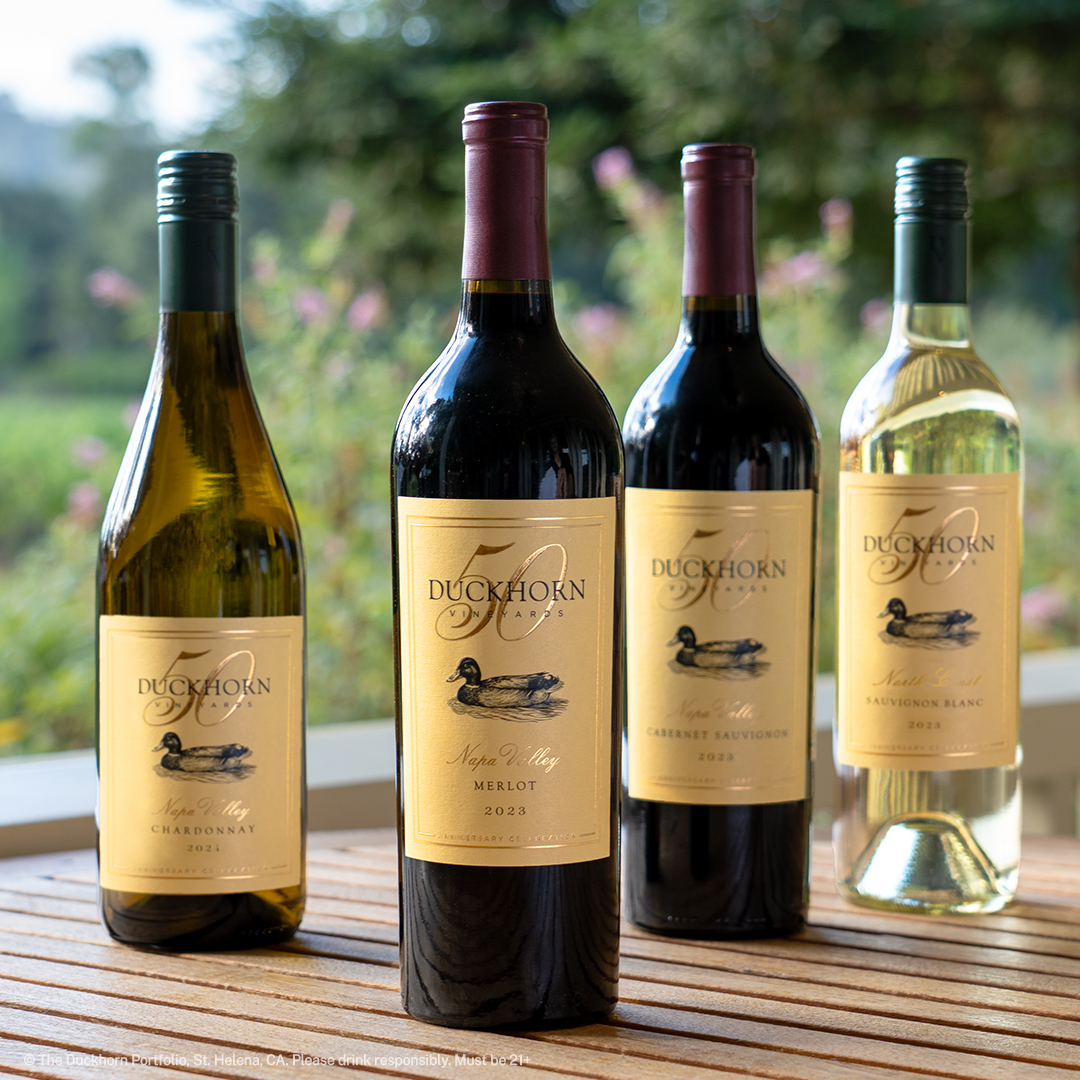 TotalWine's tweet photo. Some birthdays deserve more than a cake. 🎉🍷

Duckhorn is celebrating 50 years of winemaking with a series of limited-edition anniversary bottles.

Here’s to the first fifty years, and to all the stories still waiting in the glass.

Duckhorn Vineyards. From 1976 to forever.

Find these special releases while they last.
