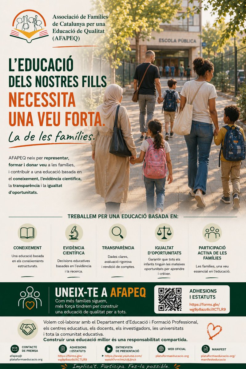 Dorotea260333's tweet photo. Fa mesos que molts de vosaltres m'heu llegit parlant d'educació. He compartit dades, estudis, reflexions, però també una convicció: les famílies hem de formar part de la millora del sistema educatiu. 

Per això avui us presento un projecte molt especial: AFAPEQ. https://t.co/GK9UrRNlKC