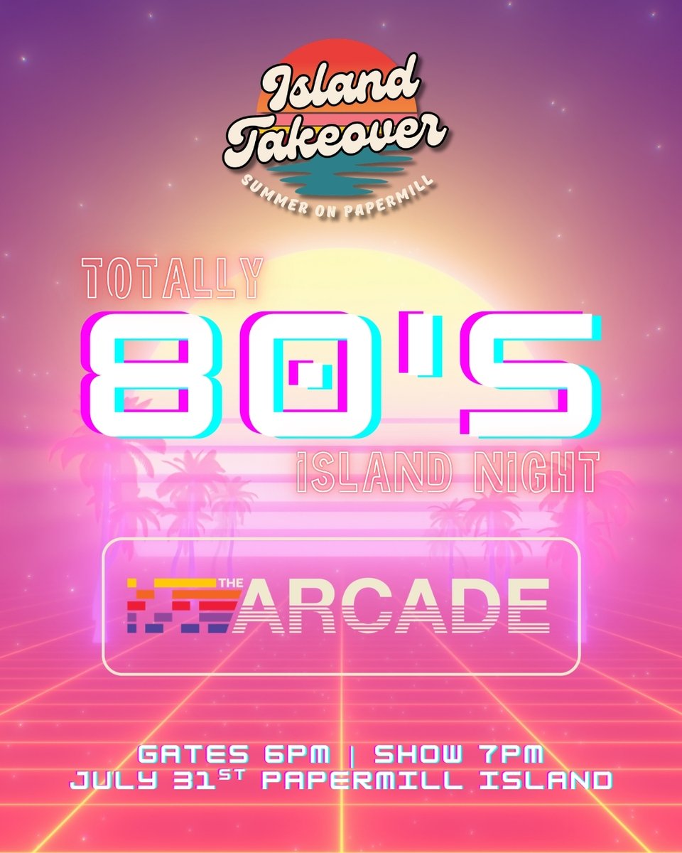 95X's tweet photo. 🎸🔥 READY TO GO BACK TO THE 80'S? 🔥🎸

This Friday, The Arcade takes over Papermill Island for one of the biggest Island Takeover events of the summer!

🎟️ Get your tickets now: https://t.co/vqZlt1x9vF https://t.co/sZbqmCmmwb