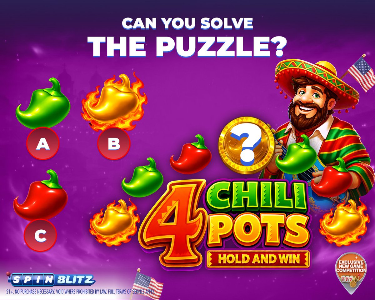 SpinBlitzdotcom's tweet photo. Can you solve the puzzle, Blitzers?

Put your eyes to the test and find the missing piece! 👀

Comment your answer + #BlitzCompetition. 💬

Be 1 of 10 to WIN GC 40,000 + FREE SC 20! 🎁

Ends July 29, 11:59PM PT.

Jump into the new #SpinBlitz exclusive game, 4 Chili Pots: Hold and Win! 🙌 LINK IN BIO!

Fast Spins. Big Wins. ⚡