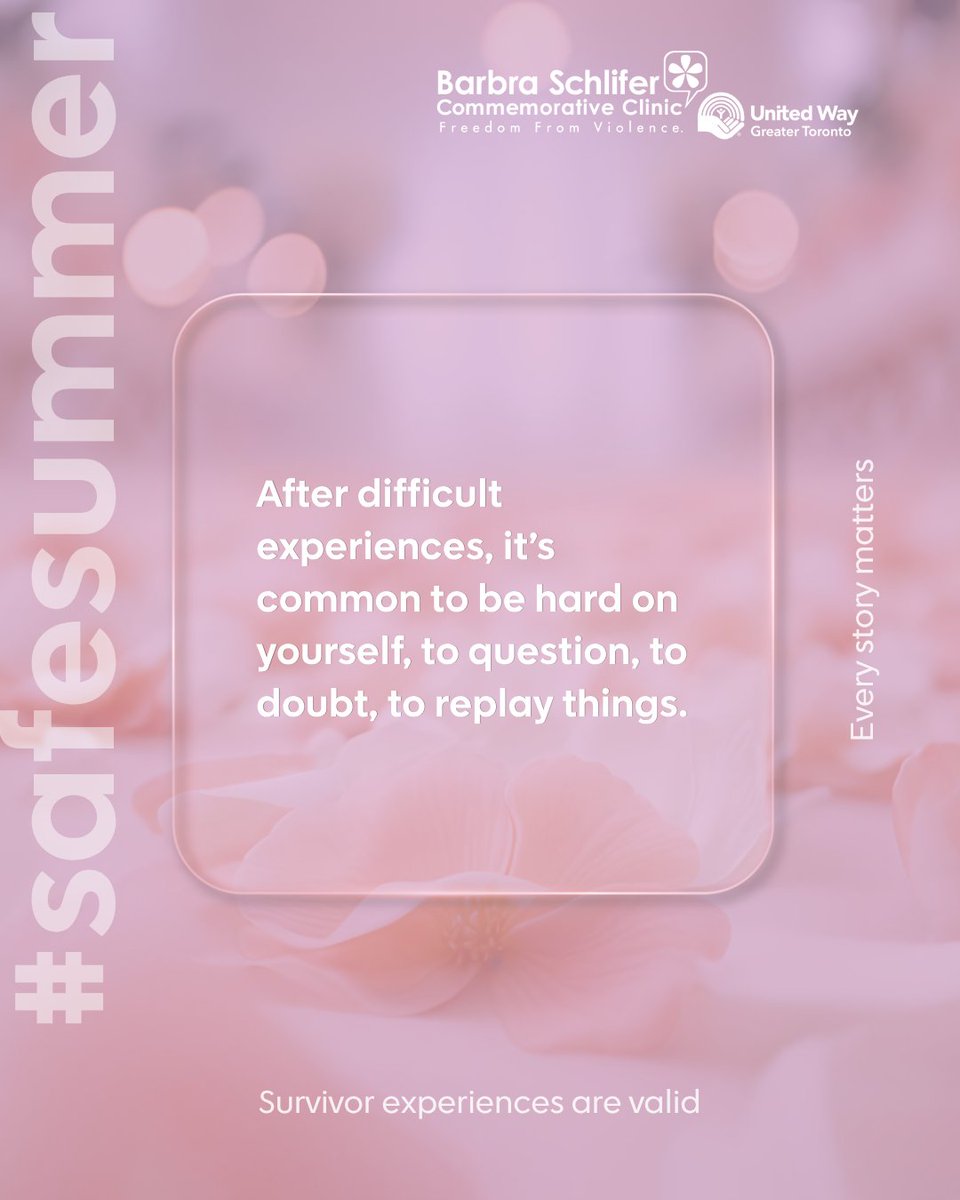 schliferclinic's tweet photo. You deserve compassion—especially from yourself. You were doing the best you could with what you had.
If you or someone you know is experiencing violence, call 416-323-9149 (option 1) or email intake@schliferclinic.com.
#safesummer https://t.co/23YfGDOGHM
