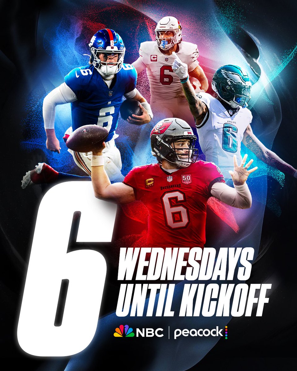 SNFonNBC's tweet photo. Just six Wednesdays stand between us and kickoff. 👀

📺: Patriots vs Seahawks: Wednesday, Sep 9 on NBC and Peacock https://t.co/LOgBFRKEV7