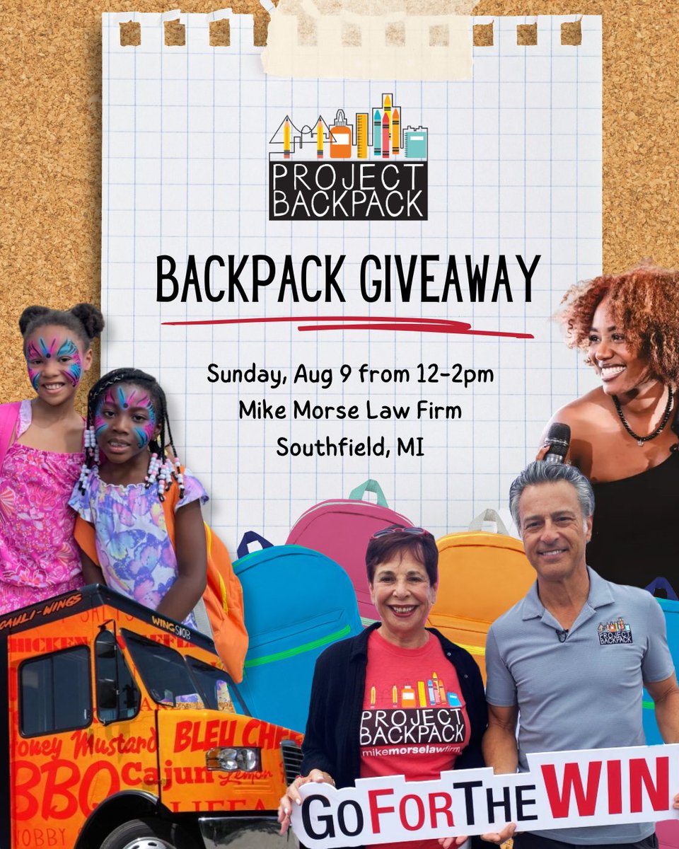 855mikewins's tweet photo. Project Backpack is back with free backpacks, family fun, great food, entertainment, face painting, giveaways, and so much more.
π
Sunday, August 9
π 12β2 PM
π Mike Morse Law Firm
β
Pre-registration is now open! Learn more here: https://t.co/WL4fEMoedv
#ProjectBackpack https://t.co/hMhP6Fg5oo