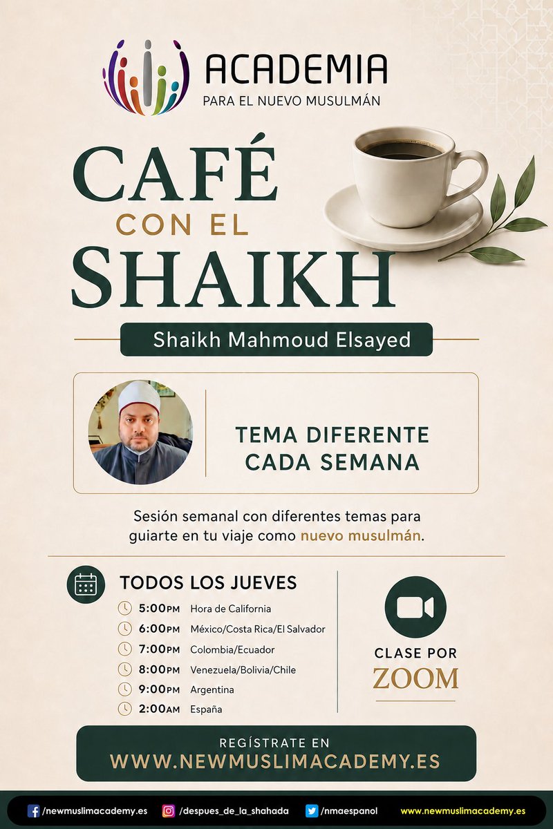 NMAespanol's tweet photo. ☕✨ Cada semana, una conversación diferente para fortalecer tu fe, aprender y compartir en un ambiente cálido y cercano.
¡Acompáñanos en Café con el Shaikh y descubre un nuevo tema cada jueves!
#CafeConElShaikh #NuevoMusulmán #IslamEnEspañol #AprendiendoIslam #nma https://t.co/HmJHBUPuqC