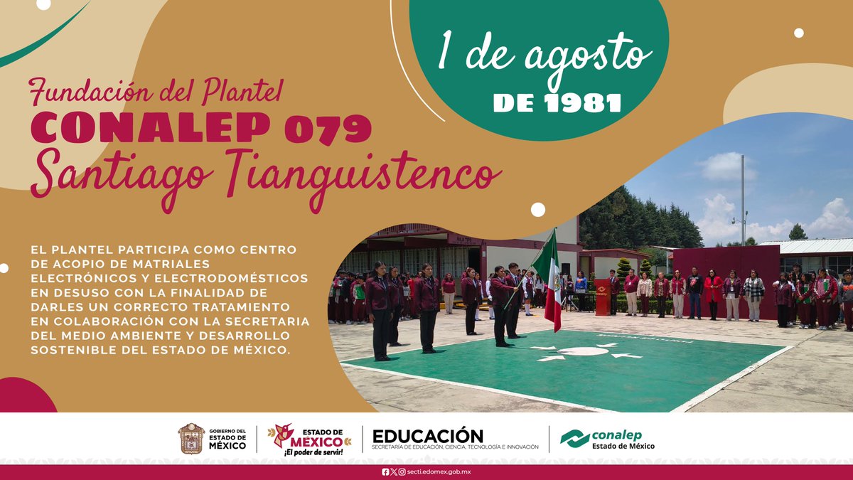 Conalep_Edomex's tweet photo. 🎂🏫 Hoy celebramos un año más de historia, compromiso y formación profesional del @conaleptianguis, impulsando el desarrollo académico de generaciones de estudiantes mexiquenses 💚🐺

#Aniversario #Fundación #Efeméride https://t.co/1wK62uId6Z