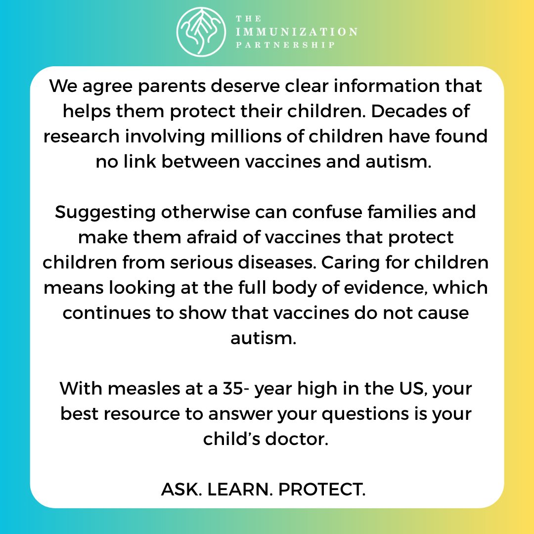 Immunize_USA's tweet photo. If you have questions about your childโs vaccines, talk with your childโs doctor. Asking questions is part of making informed decisions and protecting your childโs health.
ASK. LEARN. PROTECT.
#vaccines #immunizations #publichealth #TexasHealth #VaccinesWork https://t.co/6Ih9gjHFnW