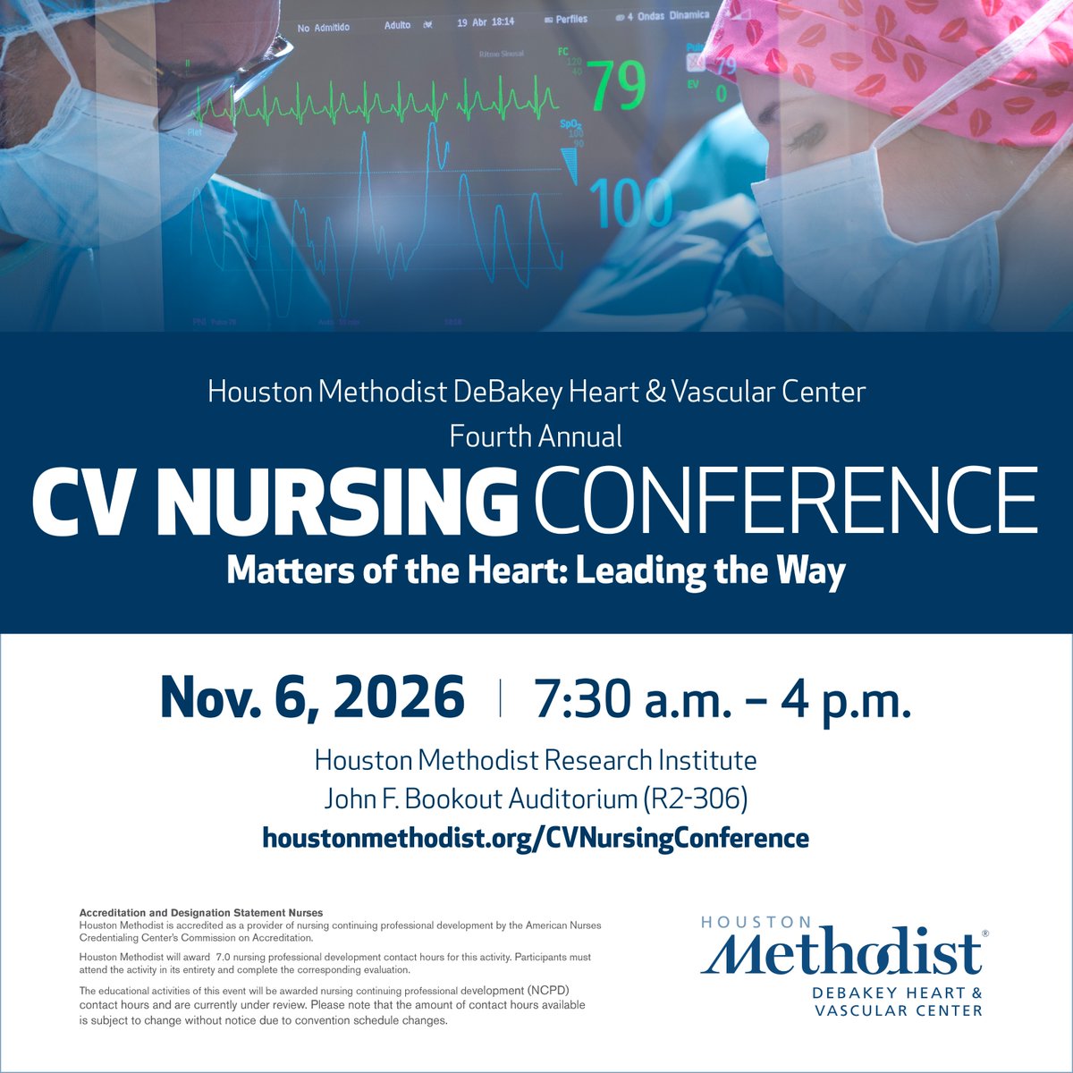DeBakeyCVedu's tweet photo. REGISTER NOW for Houston Methodist DeBakey Heart & Vascular Center 4th Annual CV Nursing Conference on November 6, 2026. Register Here: https://t.co/Q7LEYgOvPR
#HoustonMethodist #CVNurses #TexasMedicalCenter #DeBakeyCVEducation https://t.co/RYX5Fg5V0U