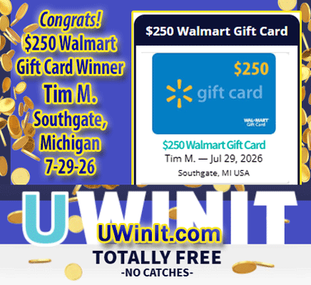 UWinItSweeps's tweet photo. 🥳Congrats, Tim M. of Southgate, Michigan! $250 Walmart Gift Card #Winner 7/29/26!🎁

🏆Enter your "winits" in the Bonus Prize Vault for the chance to win more prizes!😍

👉 https://t.co/ulxJ4caihM
🆓 Totally 💯 FREE! No catches! https://t.co/GCvU8ognkj