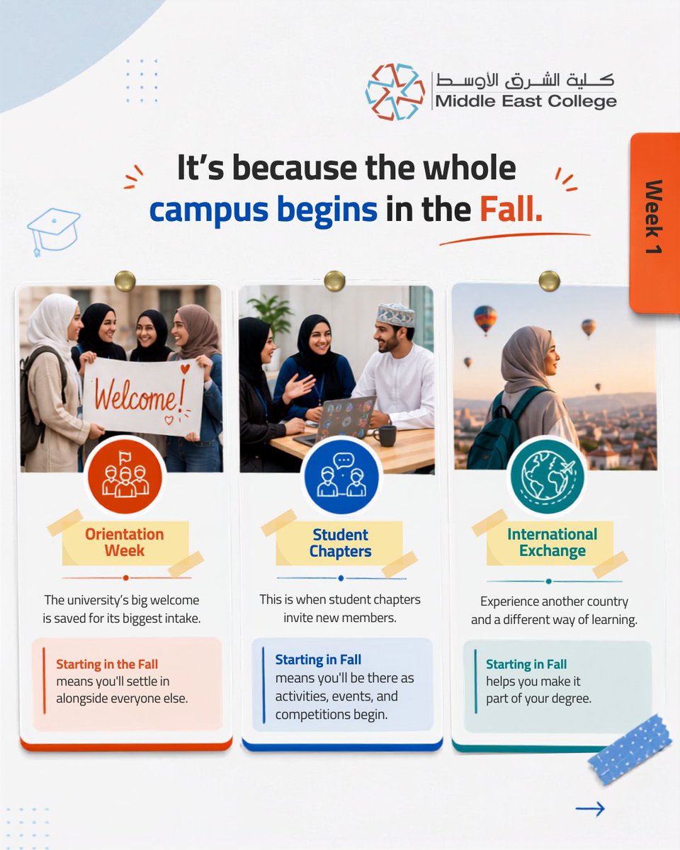 MEC_Oman's tweet photo. Some opportunities only happen once a year.
That's why starting in Fall gives you the full university experience.

Start your journey alongside a new batch of students and make the most of every opportunity 

🎓 Fall 2026 Admissions are now open.
📩 Apply today. https://t.co/JadFbqb3mQ