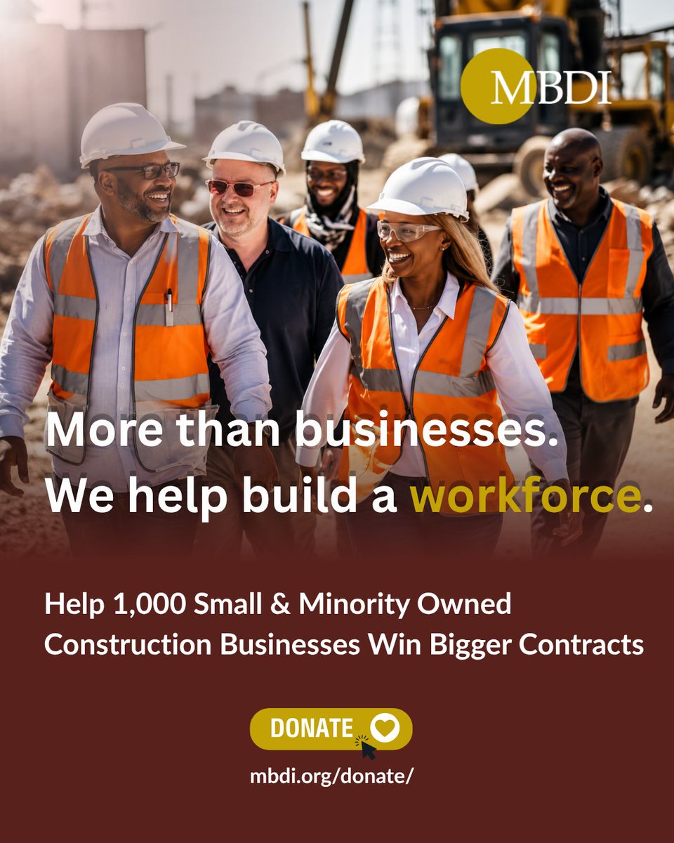 MinorityBDI's tweet photo. A thriving community starts with opportunity.

Every emerging contractor deserves the chance to compete, grow, and create jobs, but many never get that opportunity because they lack access to surety bonding.

Your donation helps change that. https://t.co/VmZghSANfh