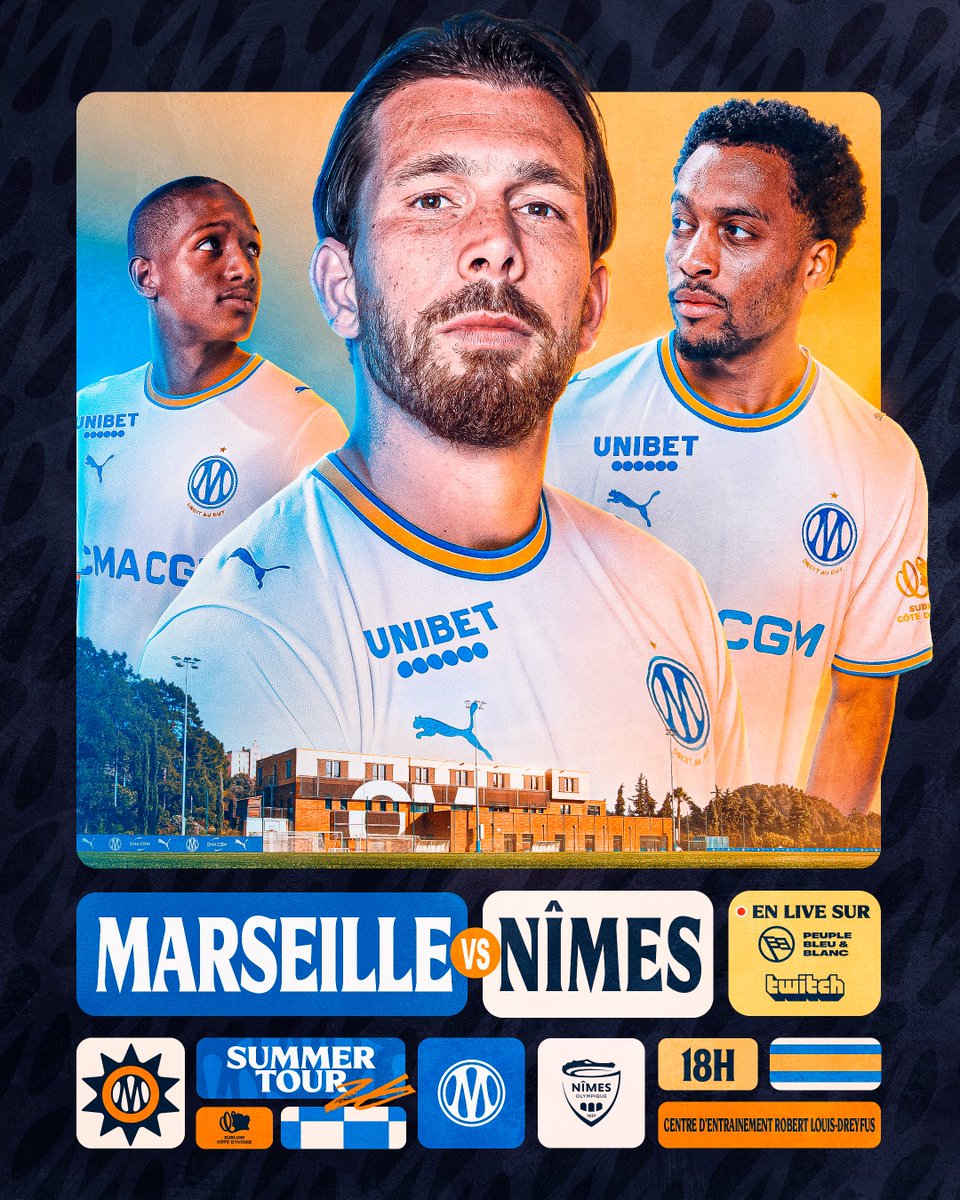 OM_Officiel's tweet photo. 𝐉𝐨𝐮𝐫 𝐝𝐞 𝐦𝐚𝐭𝐜𝐡 ⚔️ #OMNO

Troisième rencontre du Summer Tour pour nos Olympiens, qui défient aujourd’hui le Nîmes Olympique au Centre Robert Louis-Dreyfus.

🕘 Coup d’envoi à 18h | ⚠️ Rencontre à huis clos

📺 Suivez tous les matchs du Summer Tour en direct sur Twitch pour les subs, et sur https://t.co/sghmfbpkXO pour les Membres Peuple Bleu&Blanc Essential, Gold et Platinum : https://t.co/Pf6cSt2f4U