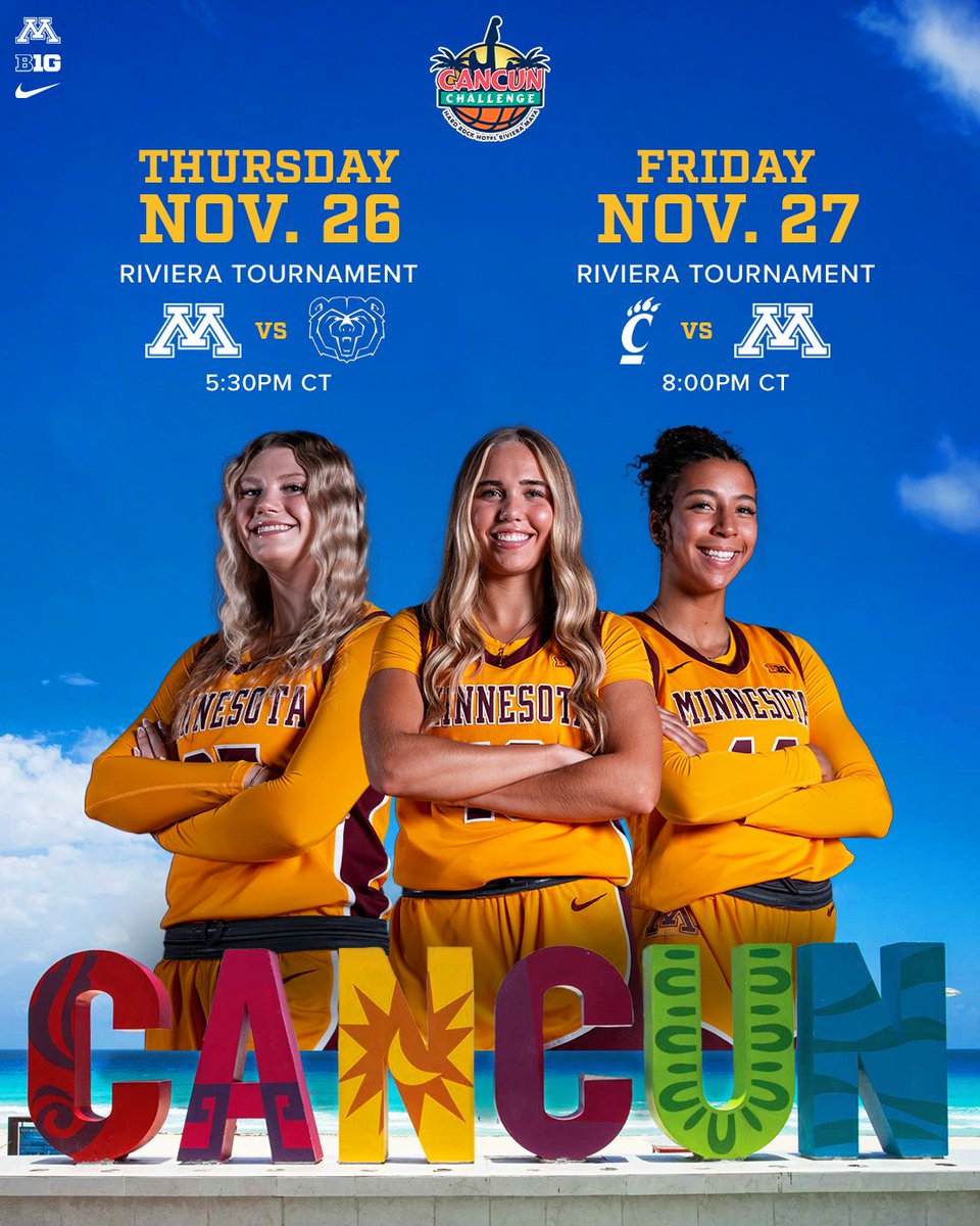 GopherWBB's tweet photo. Opponents and tip times for the Cancun Challenge are set!🌴🏀

More info here ➡️ https://t.co/aBwxD0K6eJ

#SkiUMah | #Gophers〽️ https://t.co/M3NR6f6avK