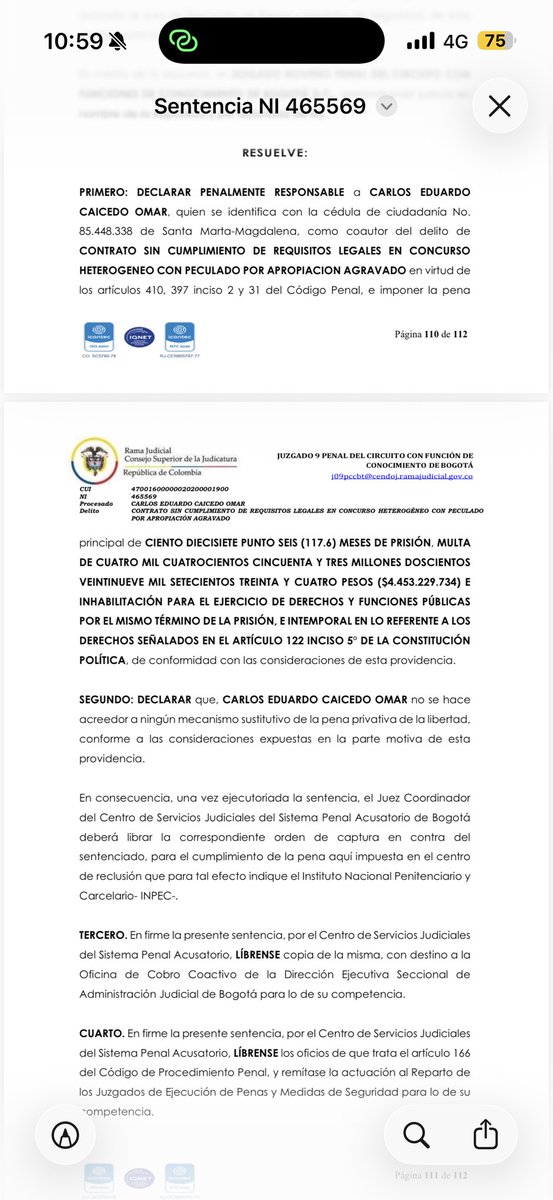 ricarospina's tweet photo. Atención: Una juez de Bogotá condenó al excandidato presidencial @carlosecaicedo a una pena de 9 años y nueve meses de cárcel por corrupción. Además ordena su captura y su reclusión en una cárcel que tendrá que determinar el @INPEC_Colombia Sobre el caso se refirió el abogado denunciante @julianquintanat Vía @BluRadioCo