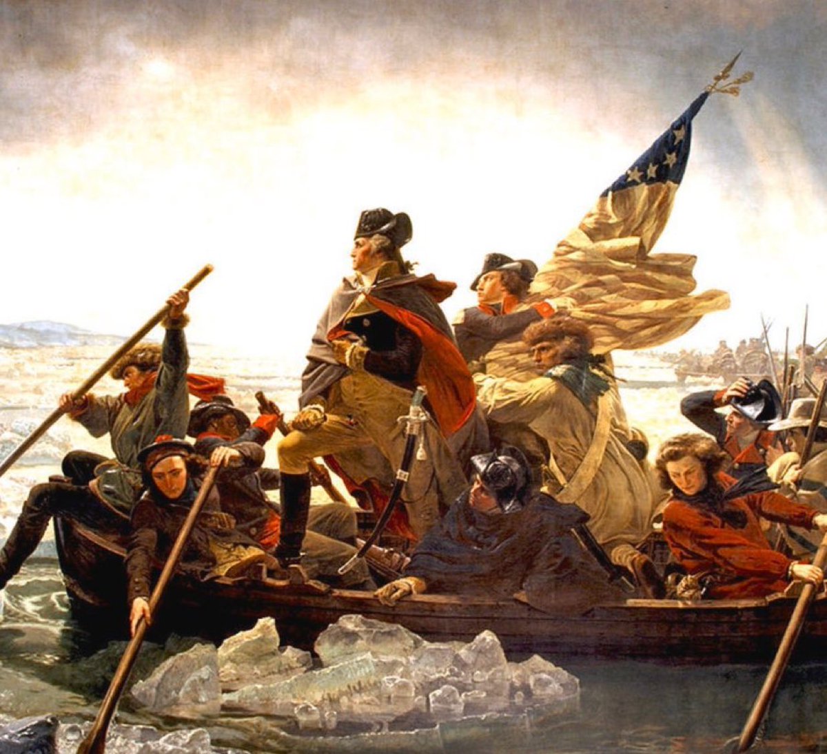 PrezWisdom's tweet photo. While serving in the Revolutionary War James Monroe 🇺🇸 was shot in the shoulder during the Battle of Trenton. That battle followed the famous "Crossing of the Delaware" (pic).
Monroe is holding the flag.

And the bullet?

It remained in there for the rest of his life

#POTUS 💪😤 https://t.co/cumOiNWTy2