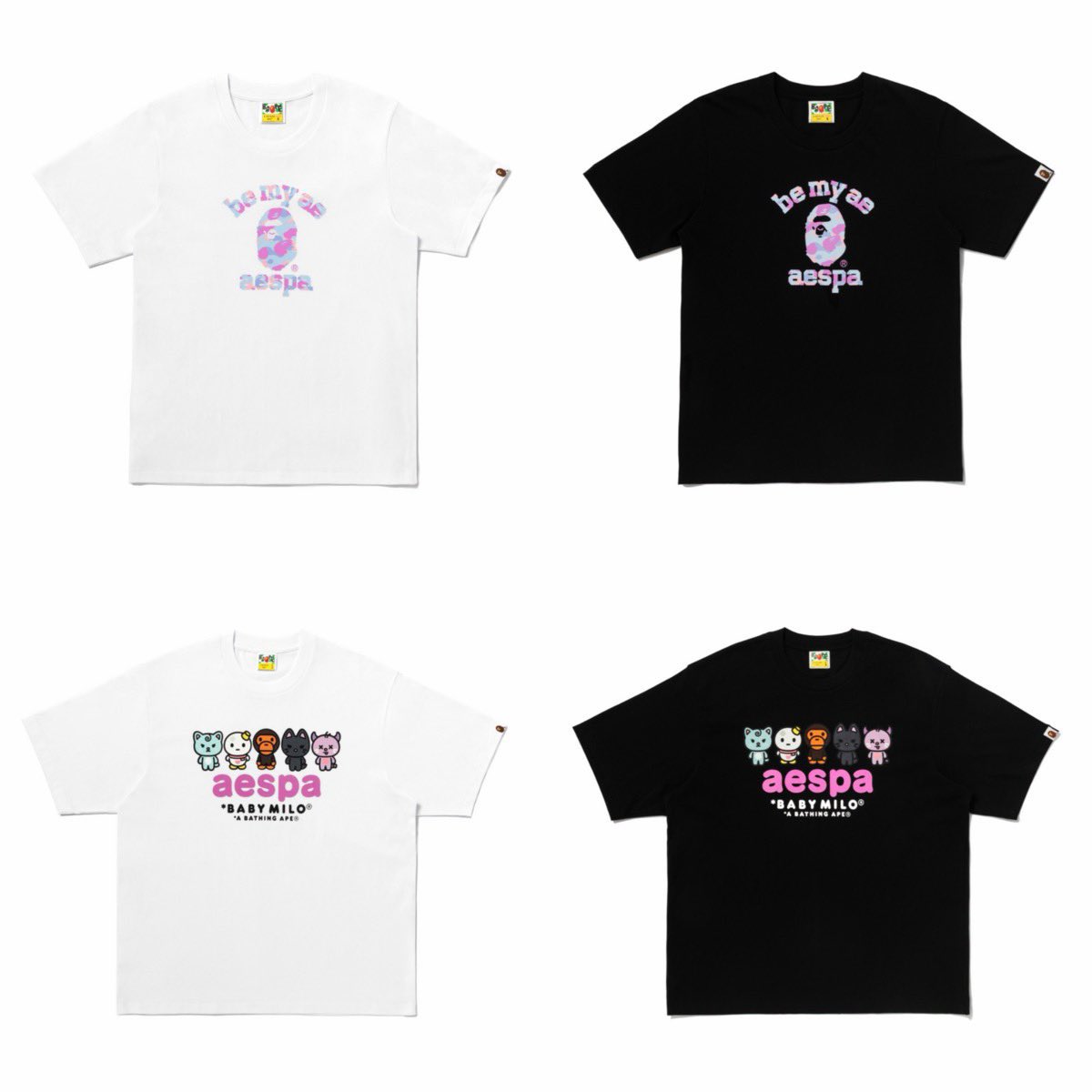 aespa_shimekiri's tweet photo. 🚨MYちゃん速報🌙

aespa × BAPE® コラボが発売されます🍋

🗓発売:8/2(日)午前1:00スタート
　→「8/1(土)の夜中」です。日付に注意してください
⚠️先着・数量限定です

🛒販売はhttps://t.co/V6fKsa2Qfr(海外サイト)です
　日本のhttps://t.co/cLAN4mU5tR・BAPE STOREでの販売ではありません
　日本への発送可否・送料は購入画面で確認してください

📦ラインナップ
・Tシャツ(白/黒) be my ae
・フーディ
・キーホルダー など
メンバーがBABY MILOのキャラクターになったデザインです。

深夜1時スタート、
「寝てたら終わってた」がいちばん起きやすい時間です

MYちゃんは当日の夜、もう一度鳴らします🔔

▼販売ページはこちら

https://t.co/wQYrkApS8I

#aespa情報 #aespa