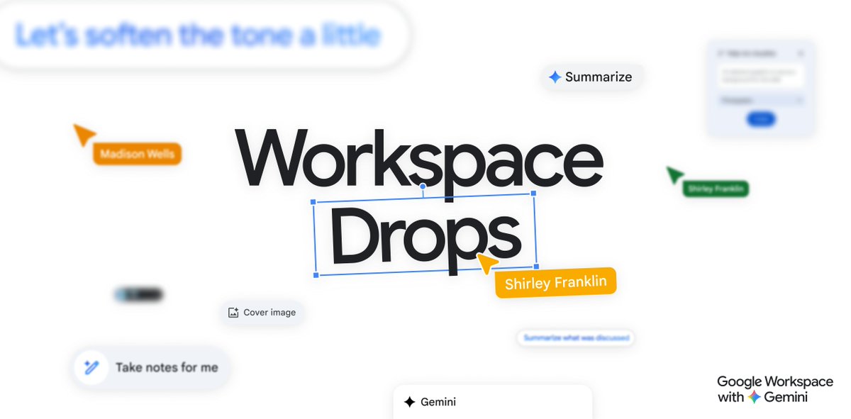 GoogleWorkspace's tweet photo. See what’s new in our latest Workspace Drop! This month, we’re helping you:

✍️ Get to a final draft faster with Gemini in Docs
🏃 Stay productive on the go with Meet
🎬 Create engaging presentations with Slides & Vids

What are you most excited to try? Check out the full update → https://t.co/FIri3wXnYr