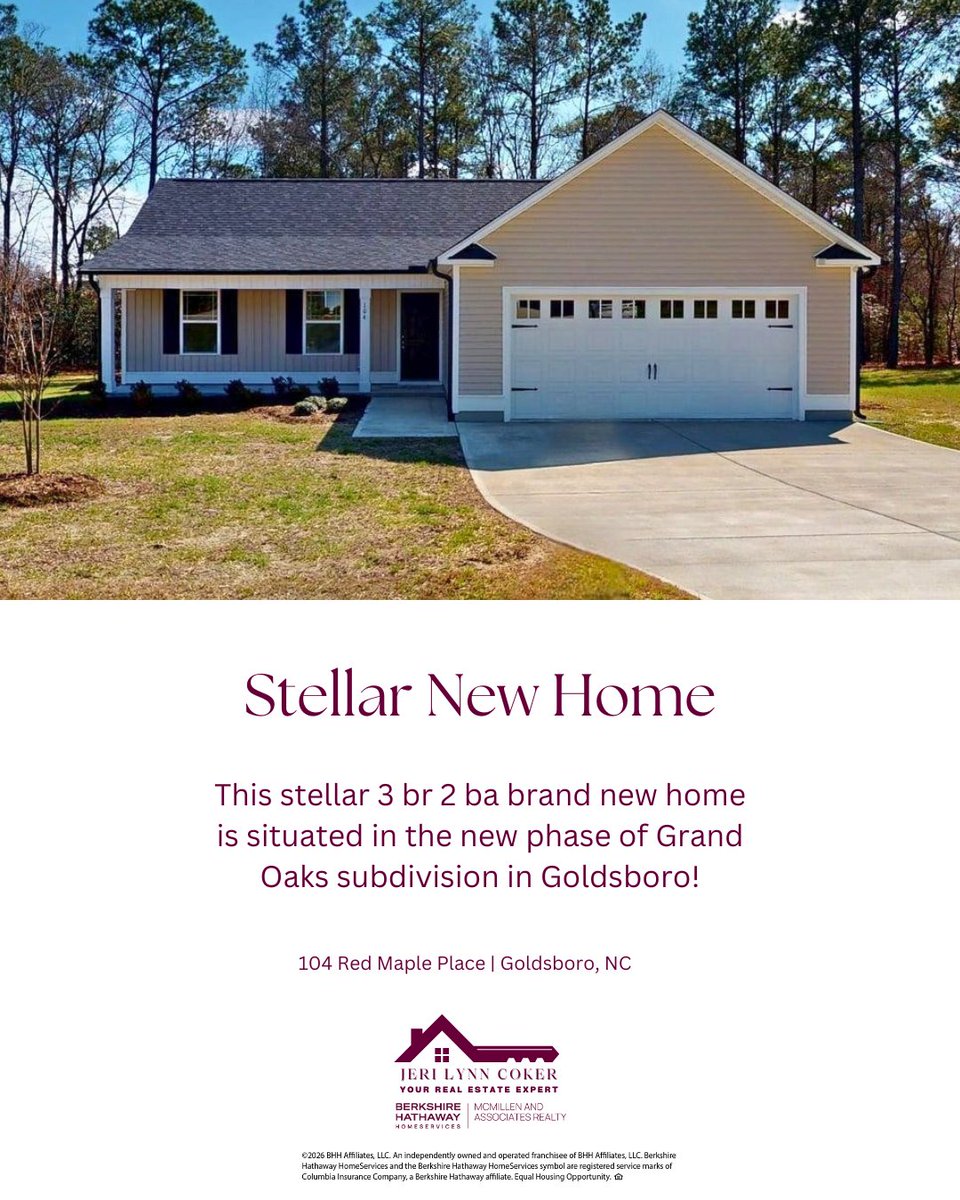 JeriLynnCoker's tweet photo. This excellent 3 br 2 ba brand new home is situated in the #new phase of Grand Oaks. Don't miss out on this proven floorplan! 📌 Builder is offering a $15,000 incentive!

ℹ 104 Red Maple Pl., Goldsboro, NC 27530
https://t.co/EDGqtbLrR7

#realestate #listing https://t.co/WZf7cwDjvJ