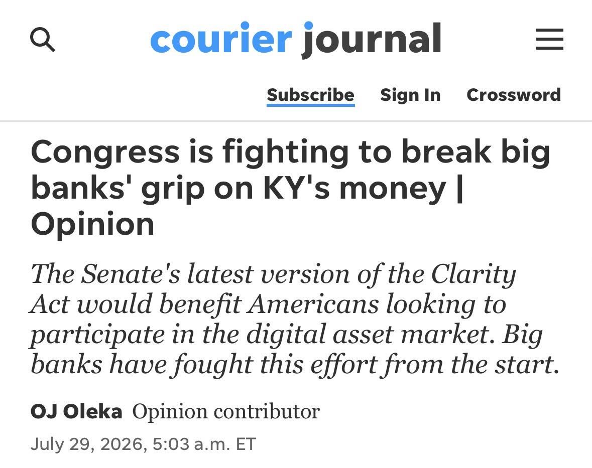 OJOleka's tweet photo. No American — from coal miners to churchgoers to small business owners — should have their bank account canceled for wrongthink.

That’s why breaking the stranglehold of big banks over everyday Americans’ access to money and payments is so critical: https://t.co/vbgpoknnmm