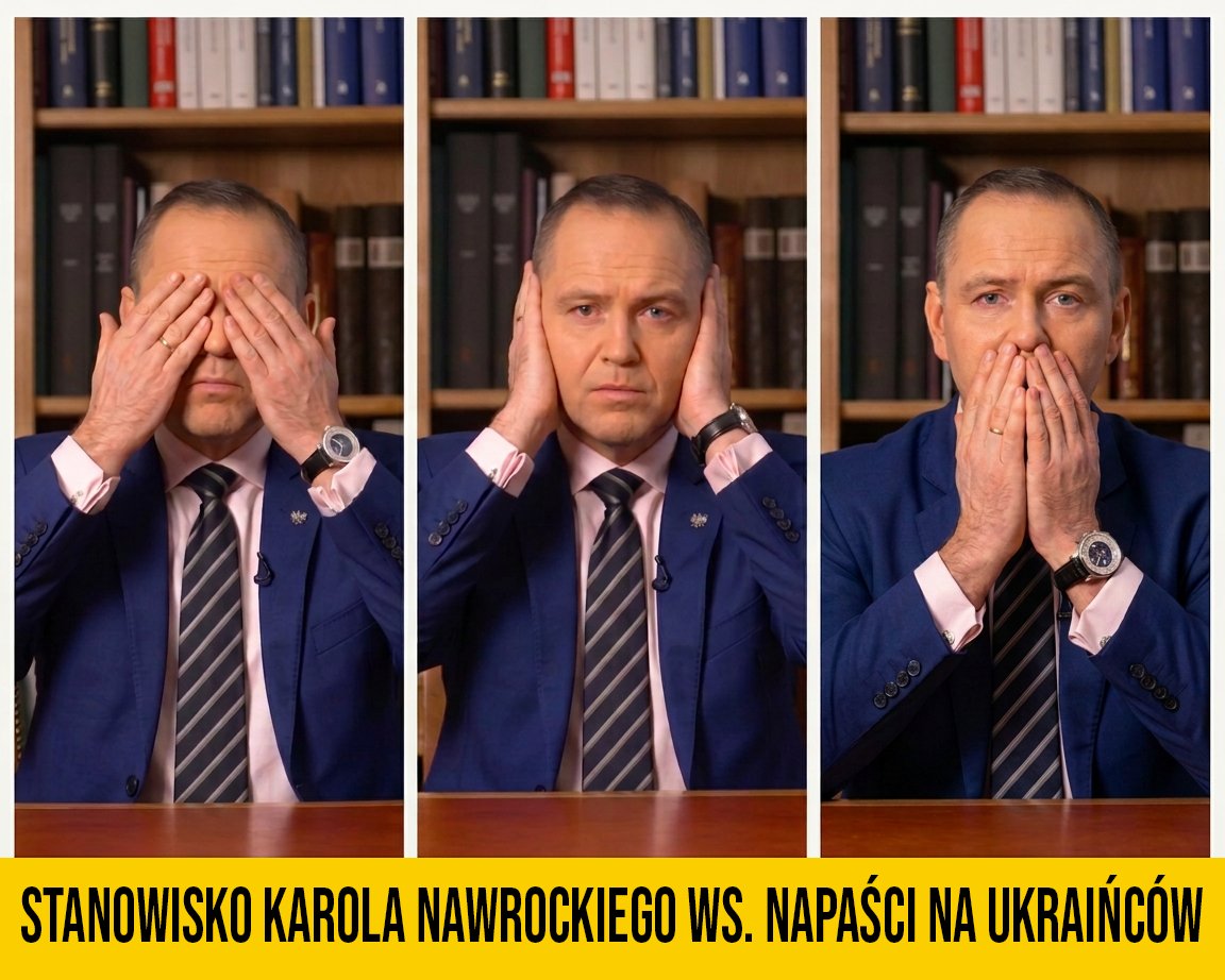 Bart_Wielinski's tweet photo. Pojawiło się długo oczekiwane stanowisko p. Karola Nawrockiego w związku z serią napaści na żyjących w Polsce Ukraińców. 
#satyra #parodia #beztrybu https://t.co/qSmQ2VIKbP