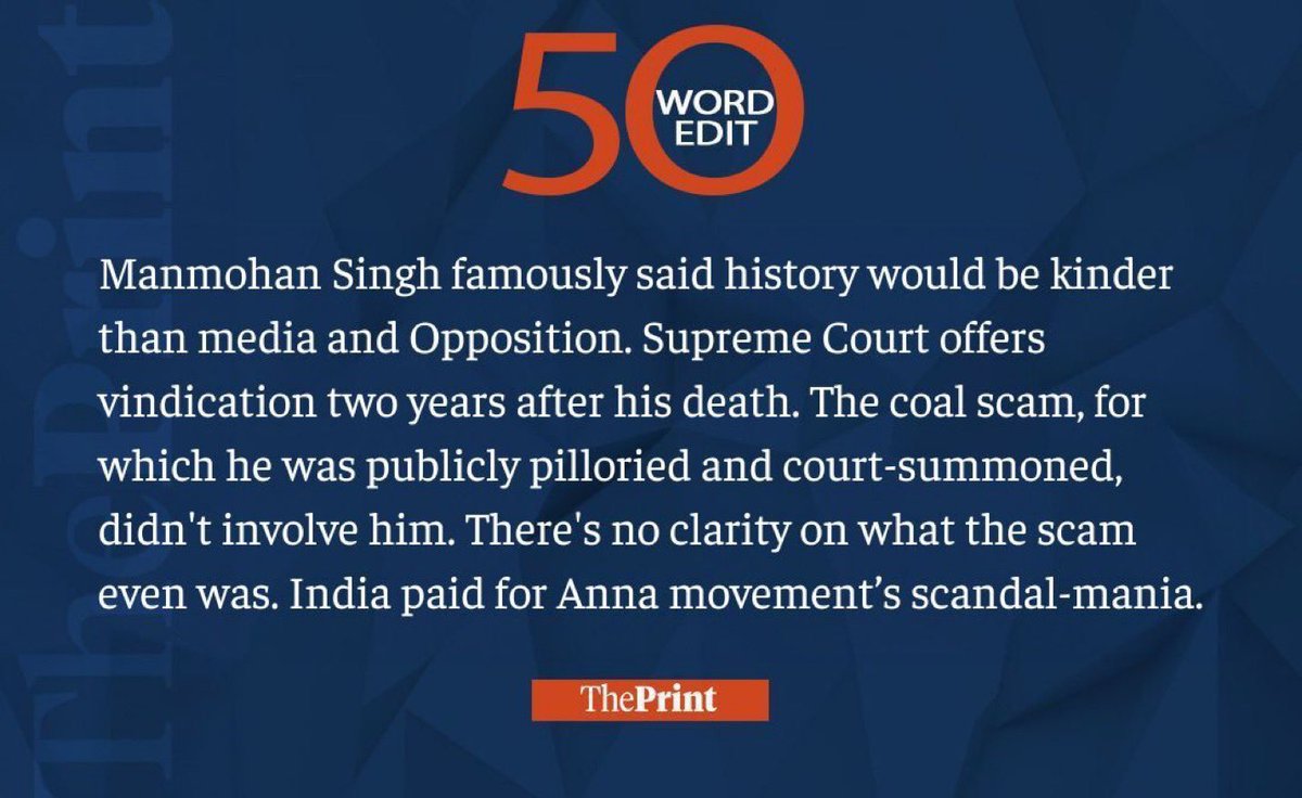 ShekharGupta's tweet photo. Our #50WordEdit on Supreme Court burying the coal ‘scam’.. https://t.co/0jtwY40HlB