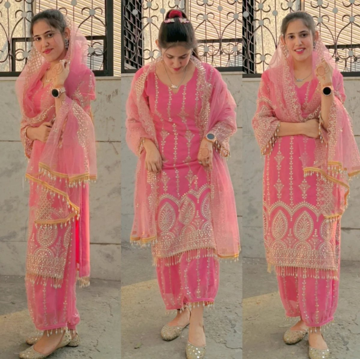 SKKHANtzni's tweet photo. Jutties, embroidery, aur ek pyari si smile – weekend ready! 😊🥿💯 #weekendlook #suitdesign #pink" https://t.co/sxSHJBOm6S