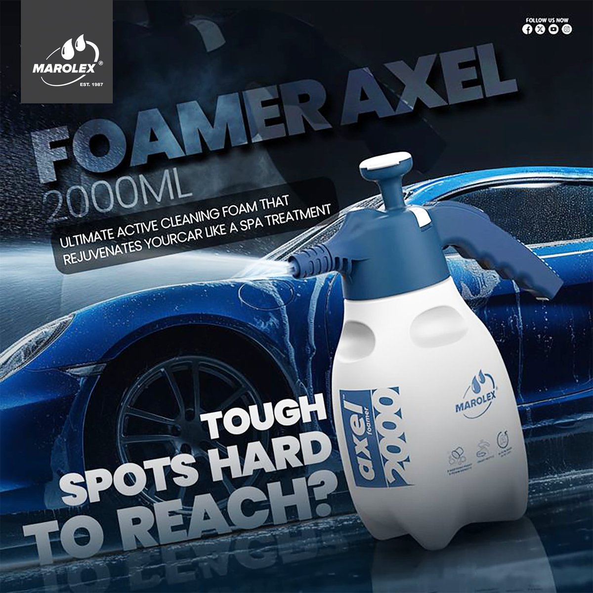 MarolexGlobal's tweet photo. AXEL Foamer 2000 / 3000 - MAROLEX. Most people see foam as bubbles of air. We see it as a tool.
Three foam densities. One sprayer. Endless applications - from light maintenance washes to heavy-duty detailing.
.
 ➡️  https://t.co/1YkIs1fQoH https://t.co/JqBY9oaZJ4